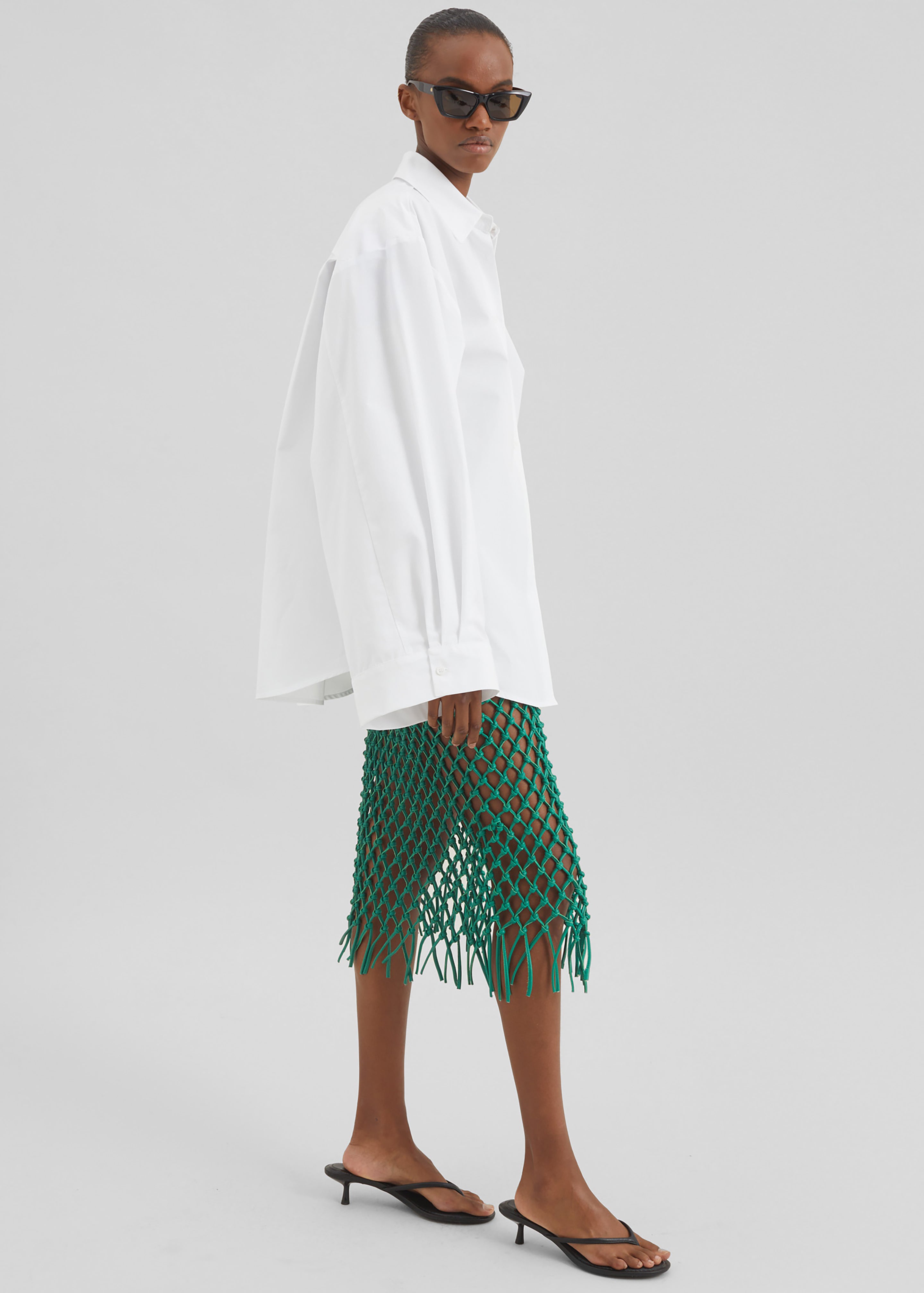 Nelaya Leather Macrame Skirt - Emerald