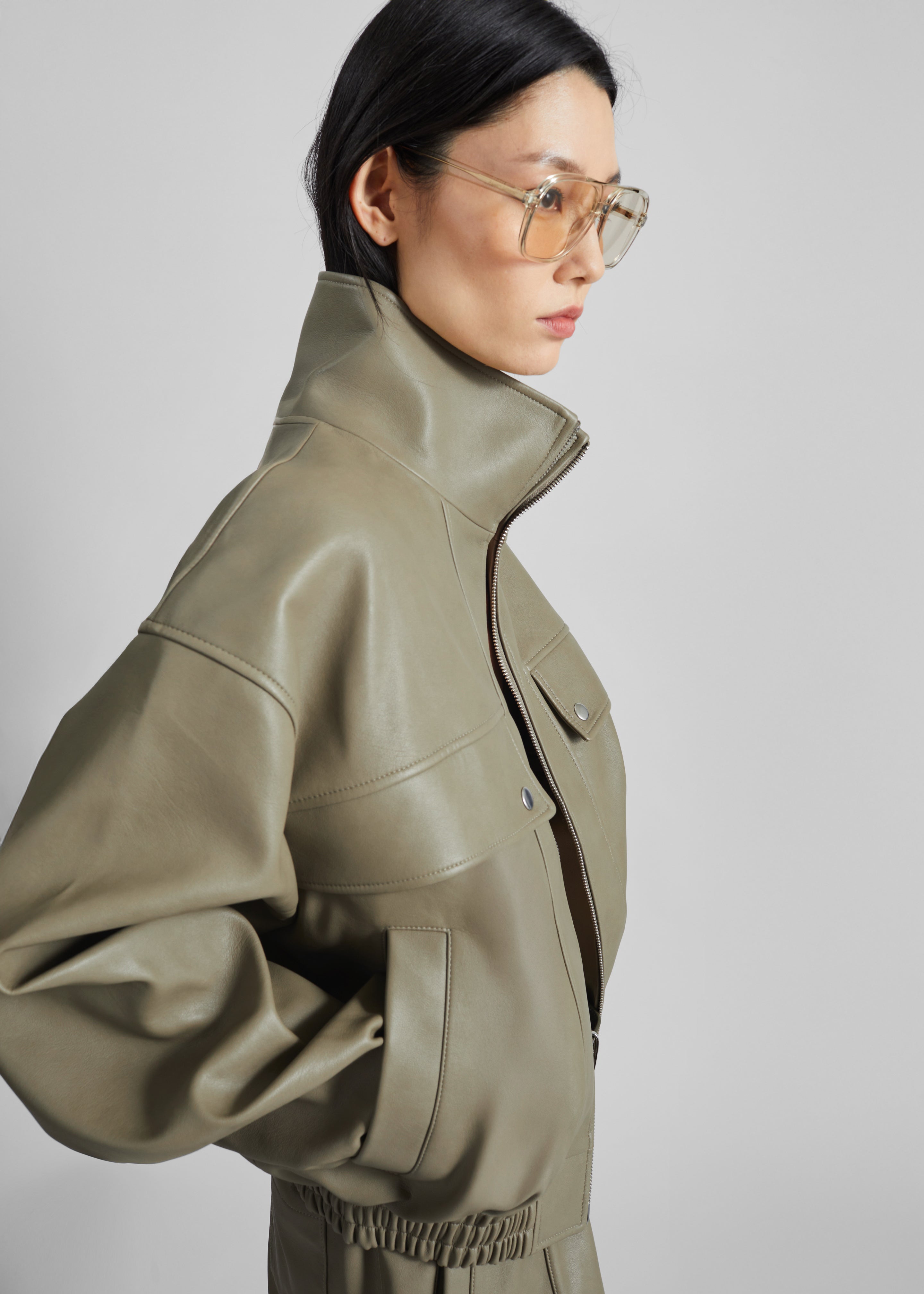 Nolita Faux Leather Bomber Jacket - Sage