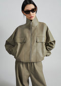 Nolita Faux Leather Bomber Jacket - Sage