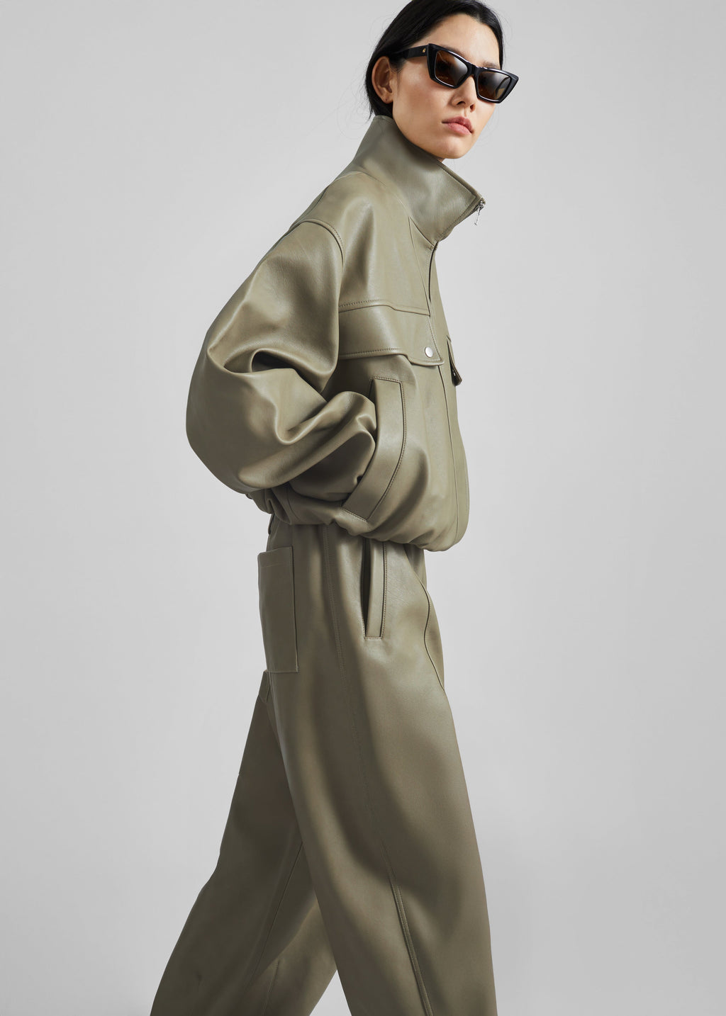Nolita Faux Leather Bomber Jacket - Sage