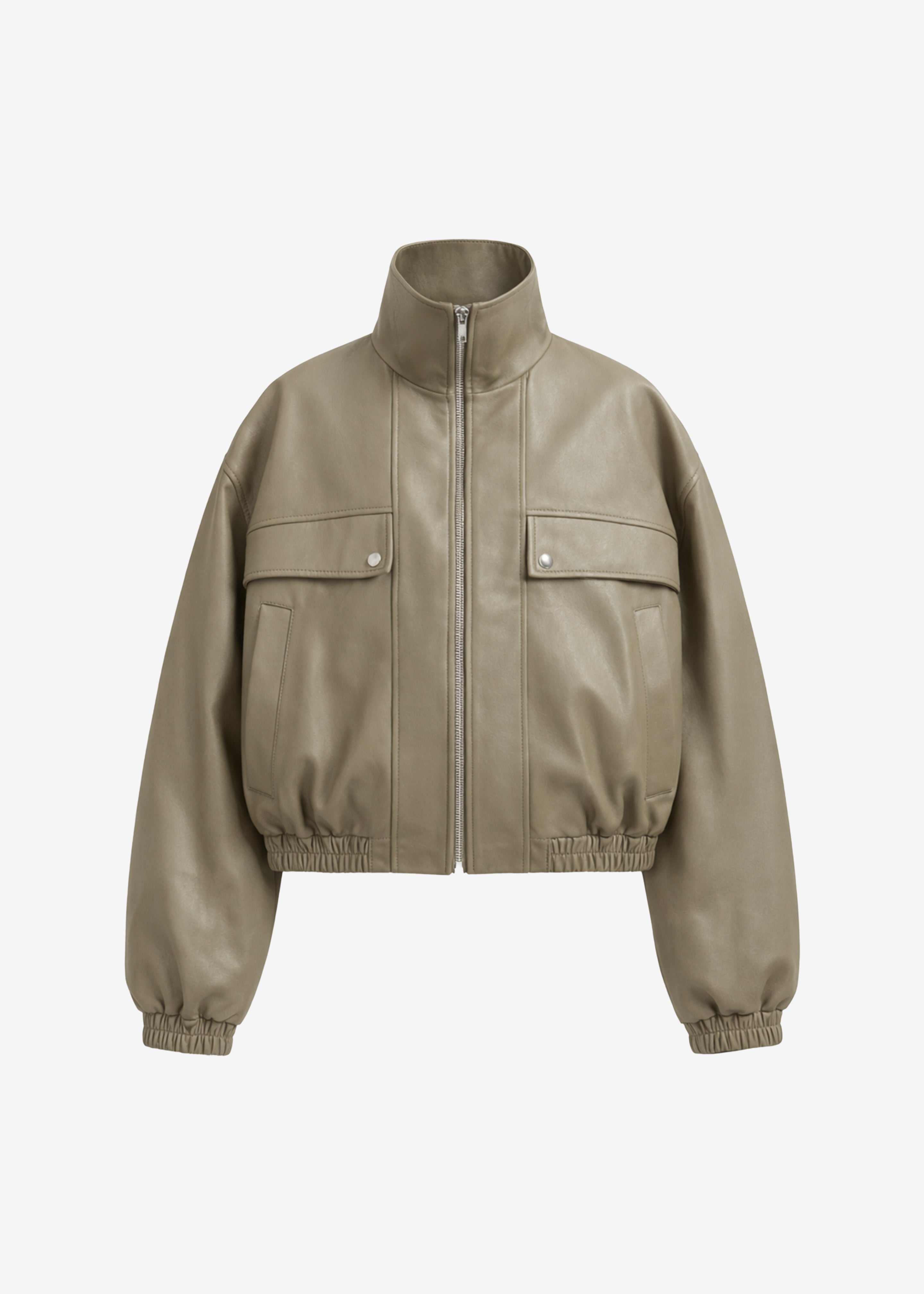 Nolita Faux Leather Bomber Jacket - Sage