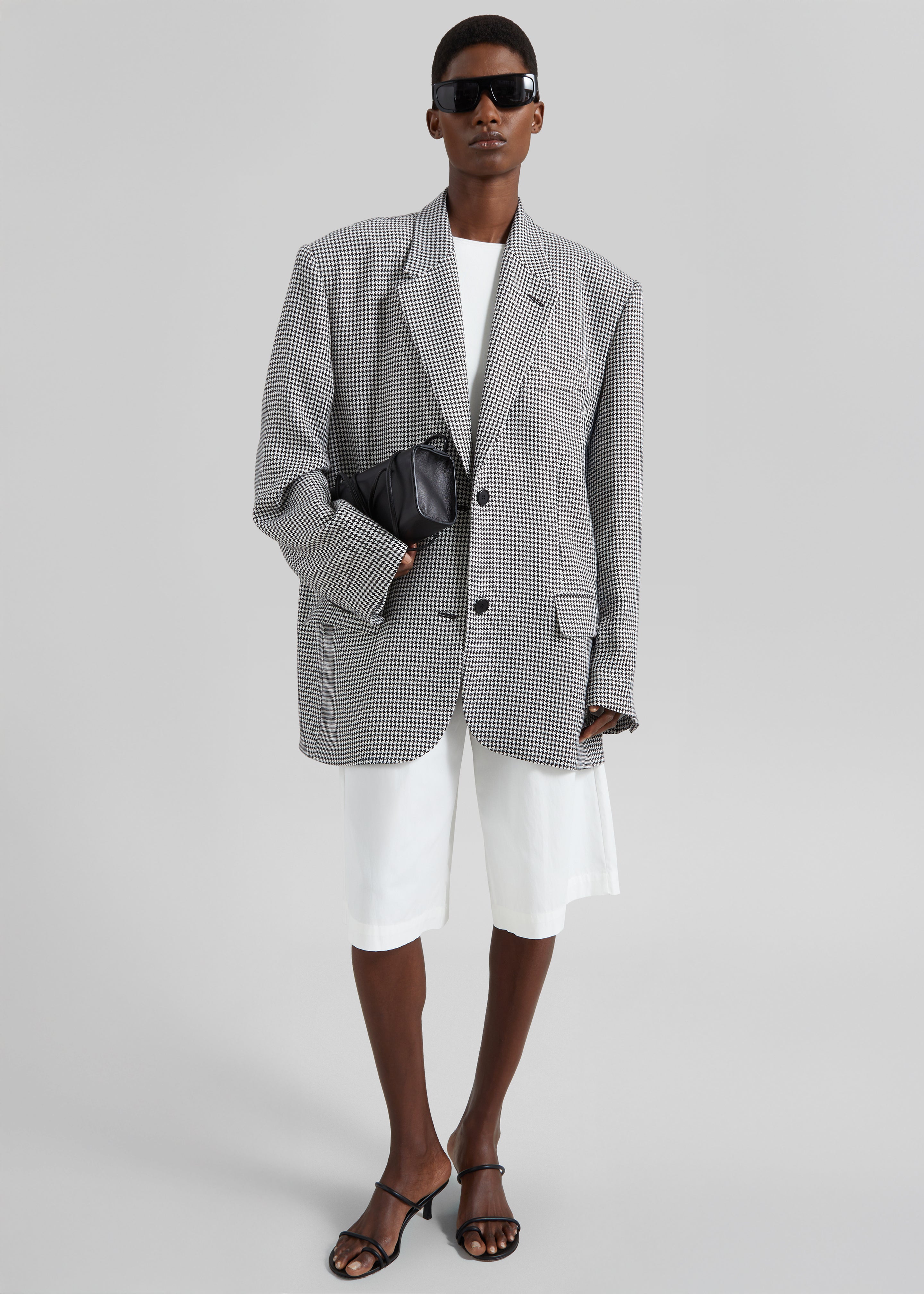 Olivella Oversized Padded Blazer - Black Houndstooth