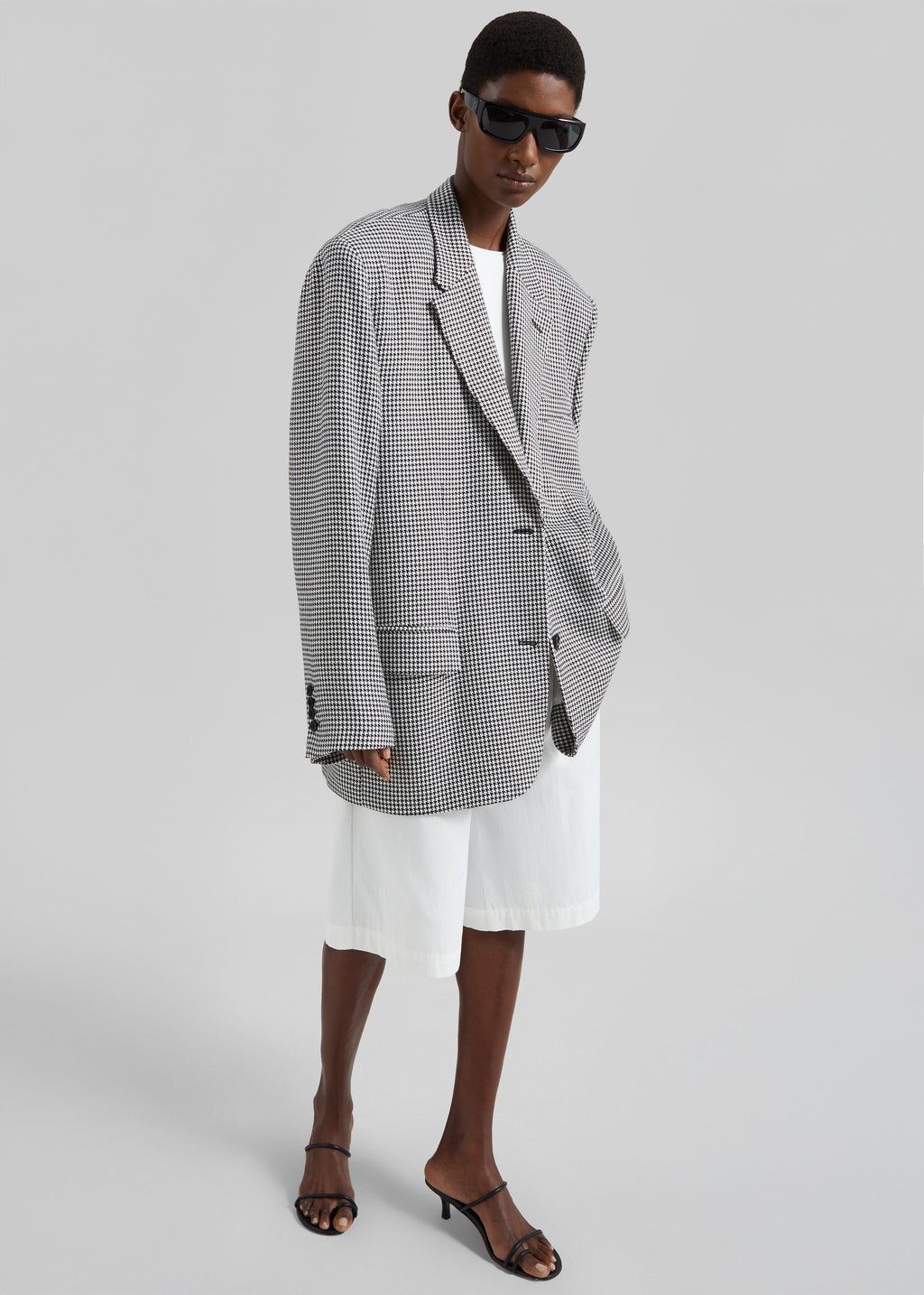 Olivella Oversized Padded Blazer - Black Houndstooth