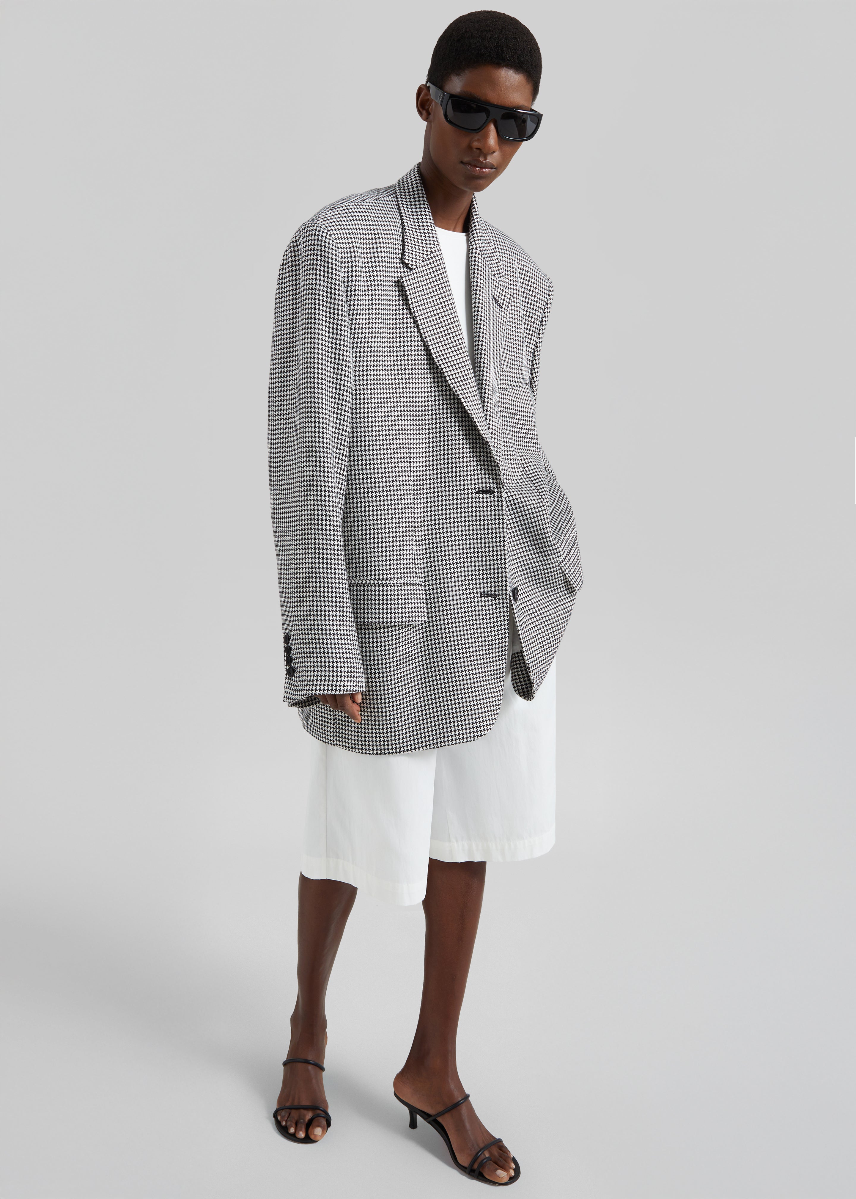 Olivella Oversized Padded Blazer - Black Houndstooth
