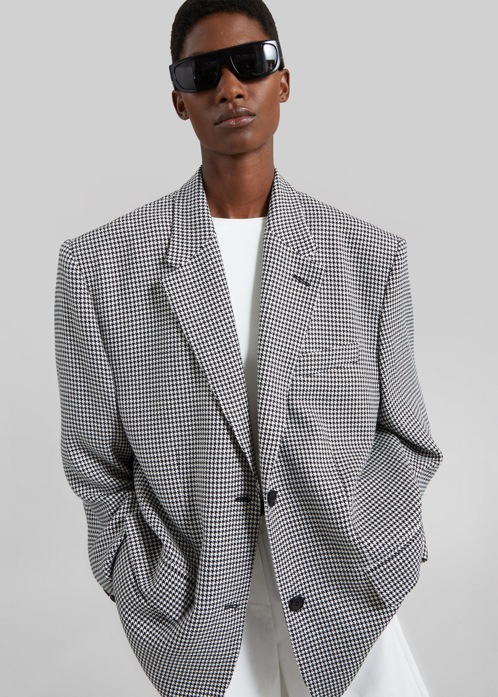 Olivella Oversized Padded Blazer - Black Houndstooth