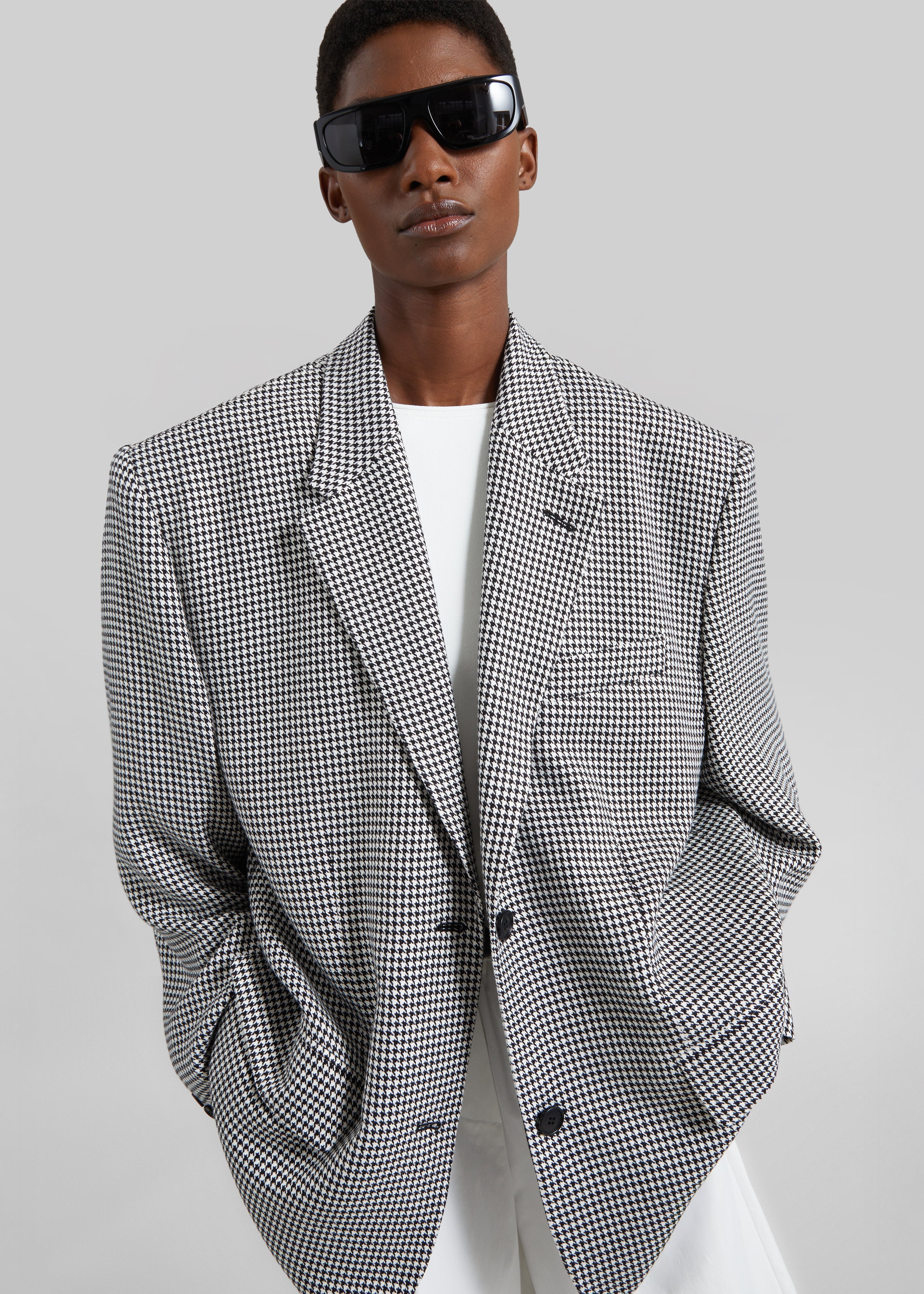 Olivella Oversized Padded Blazer - Black Houndstooth