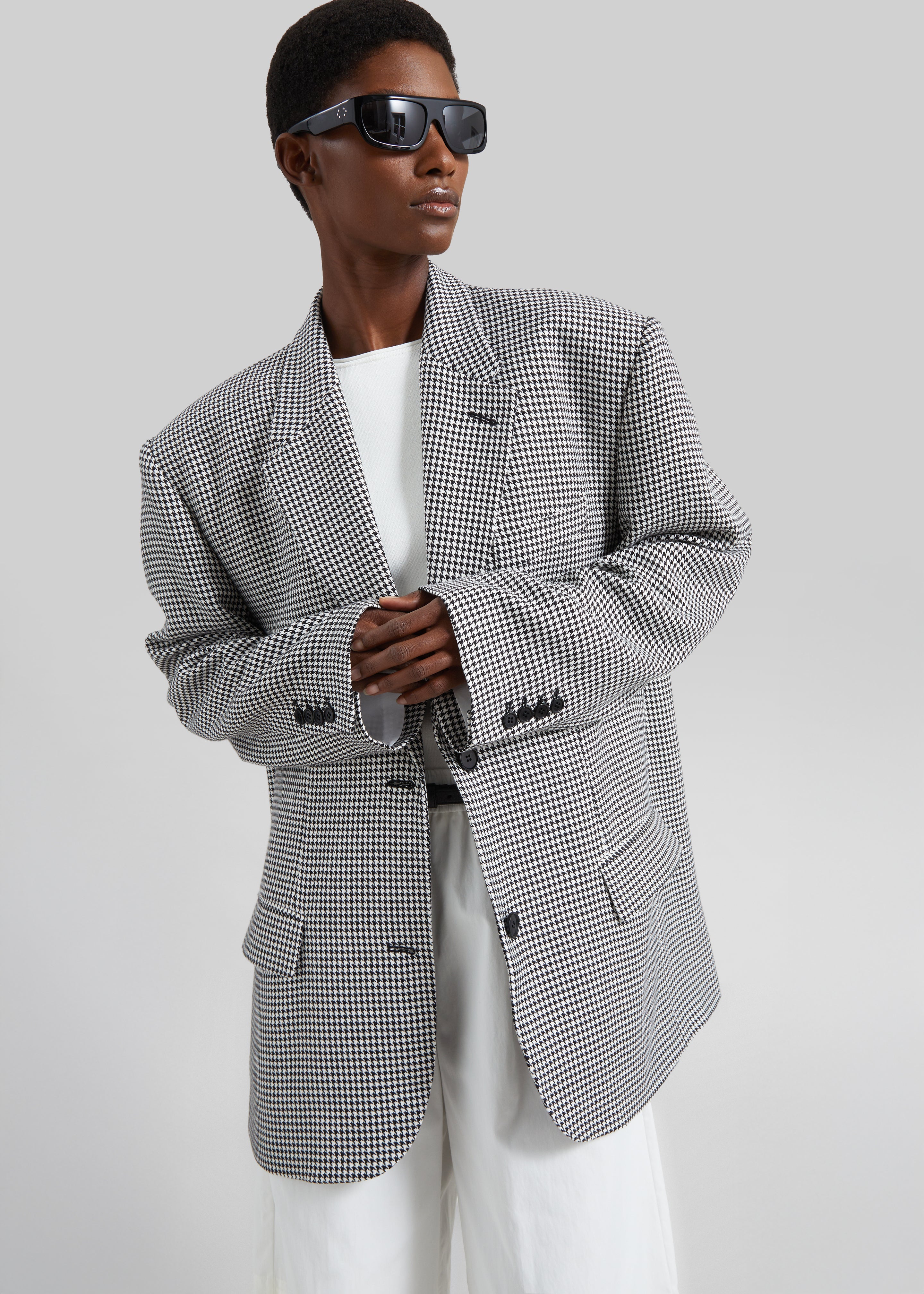 Olivella Oversized Padded Blazer - Black Houndstooth