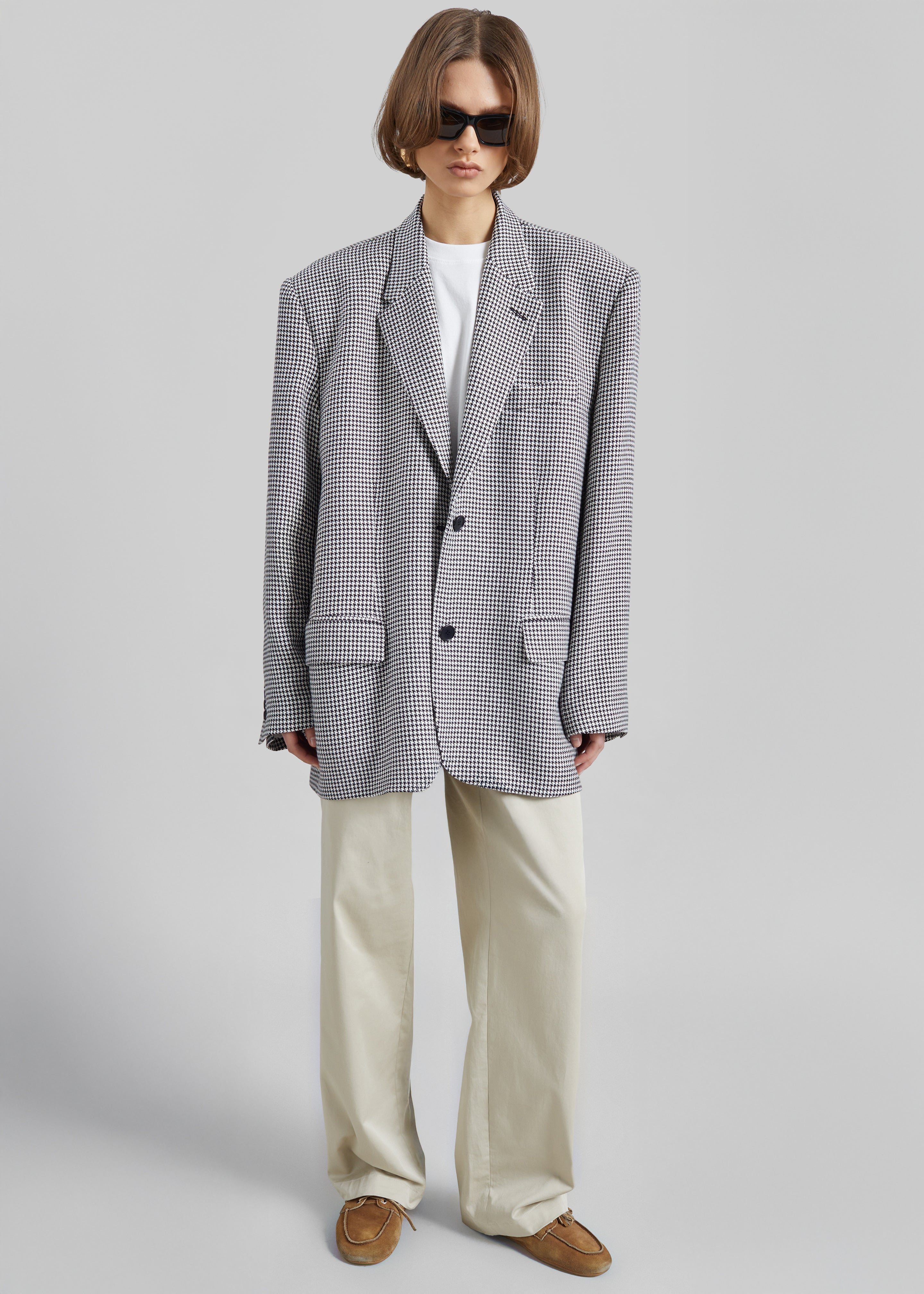 Olivella Oversized Padded Blazer - Black Houndstooth