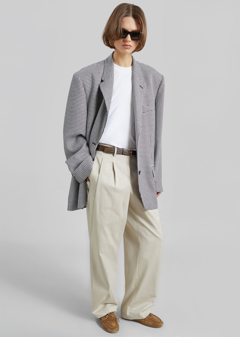 Olivella Oversized Padded Blazer - Black Houndstooth