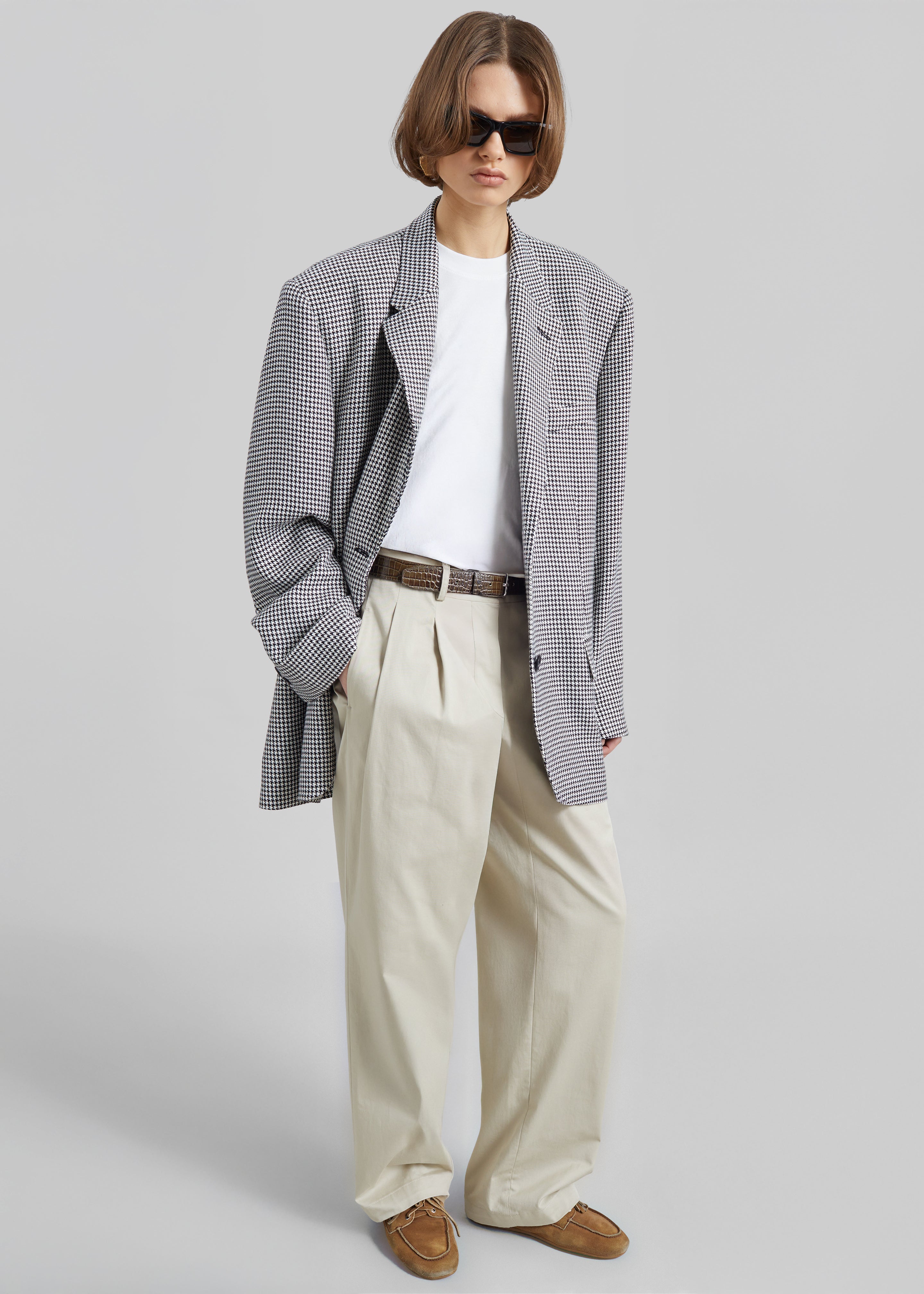 Olivella Oversized Padded Blazer - Black Houndstooth