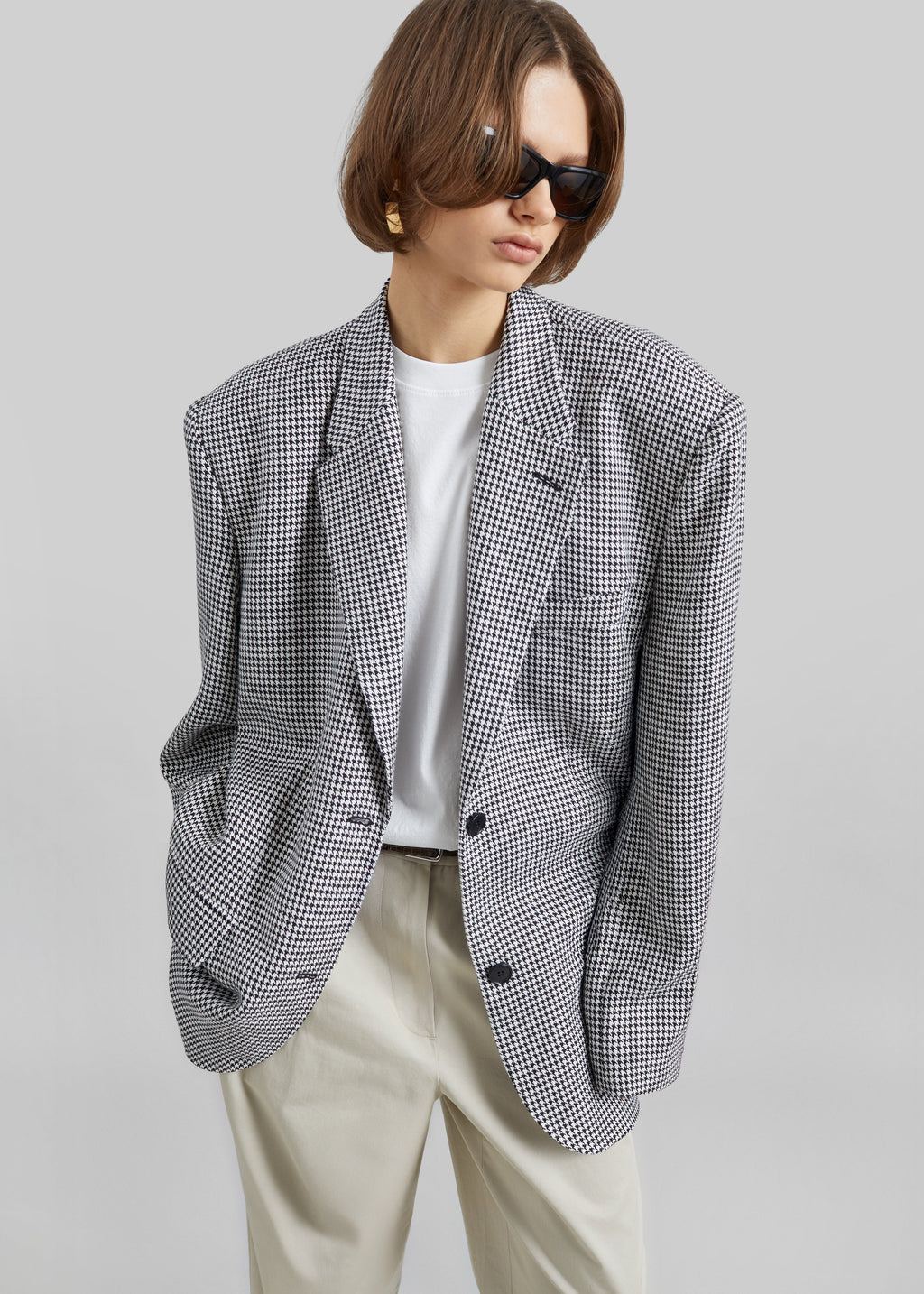 Olivella Oversized Padded Blazer - Black Houndstooth
