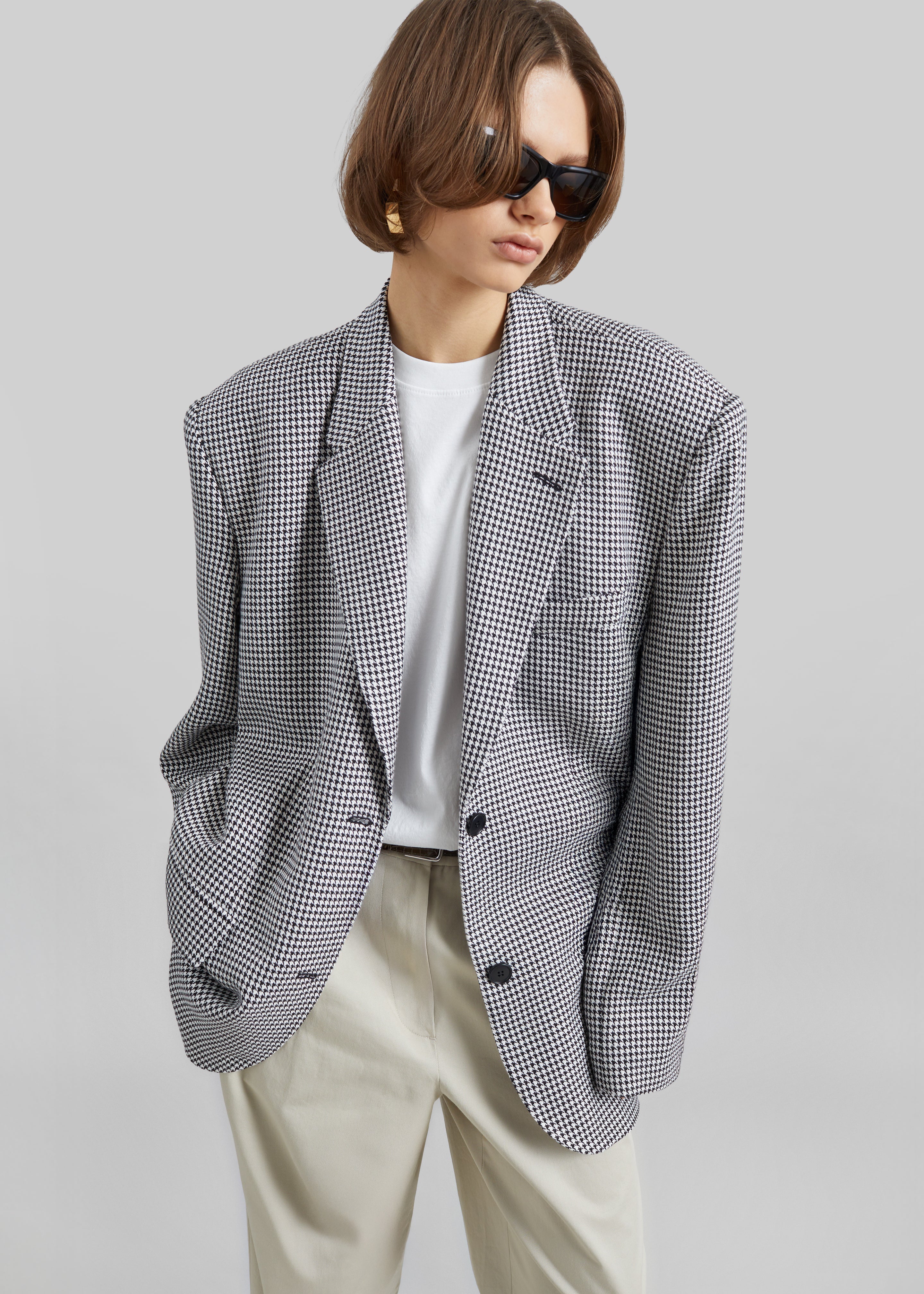Olivella Oversized Padded Blazer - Black Houndstooth