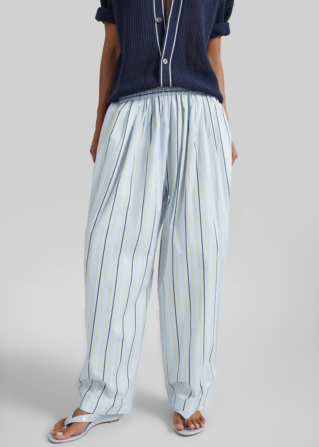 Otranto Cotton Barrel Leg Pants - Blue Multi Stripe