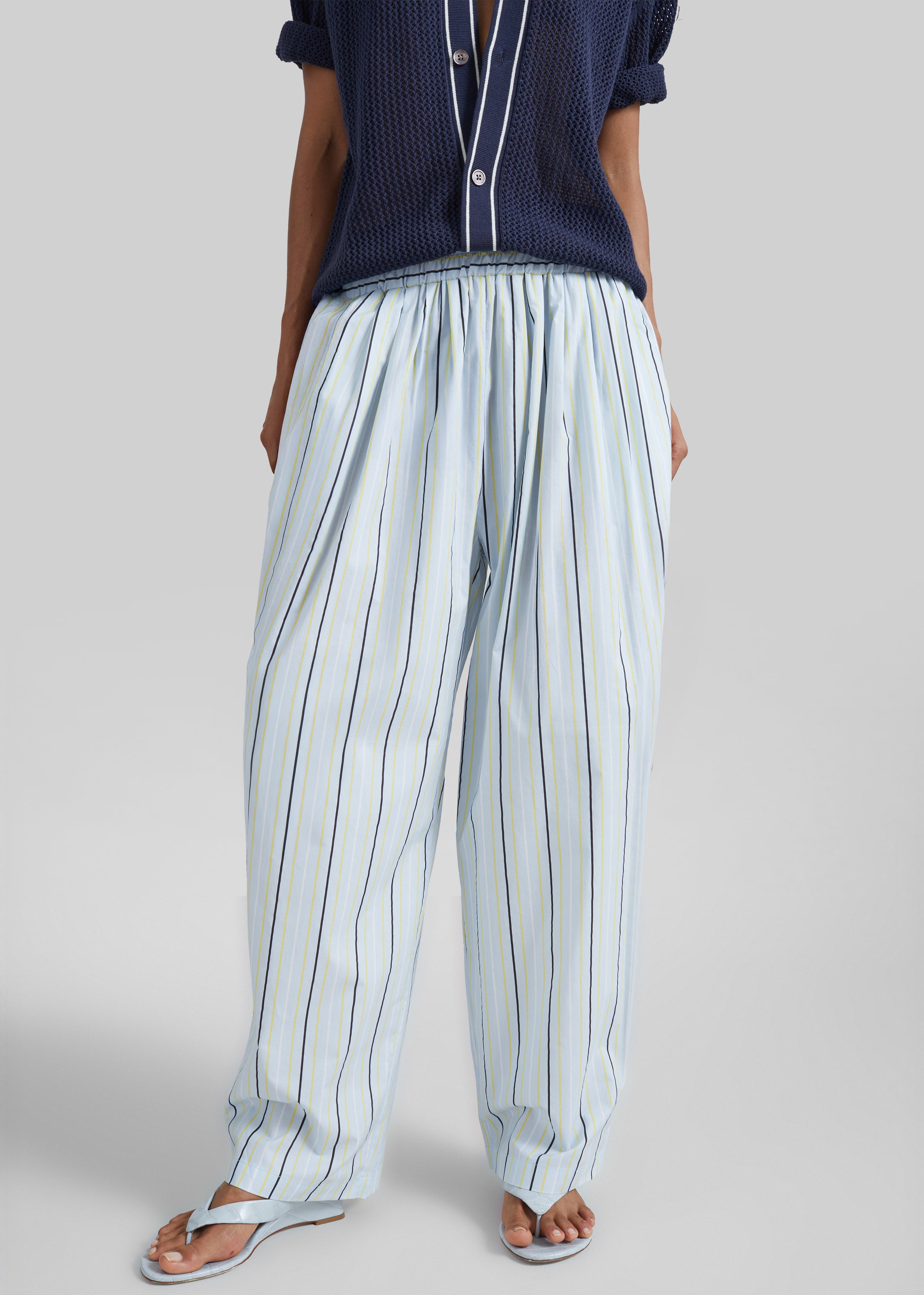 Otranto Cotton Barrel Leg Pants - Blue Multi Stripe