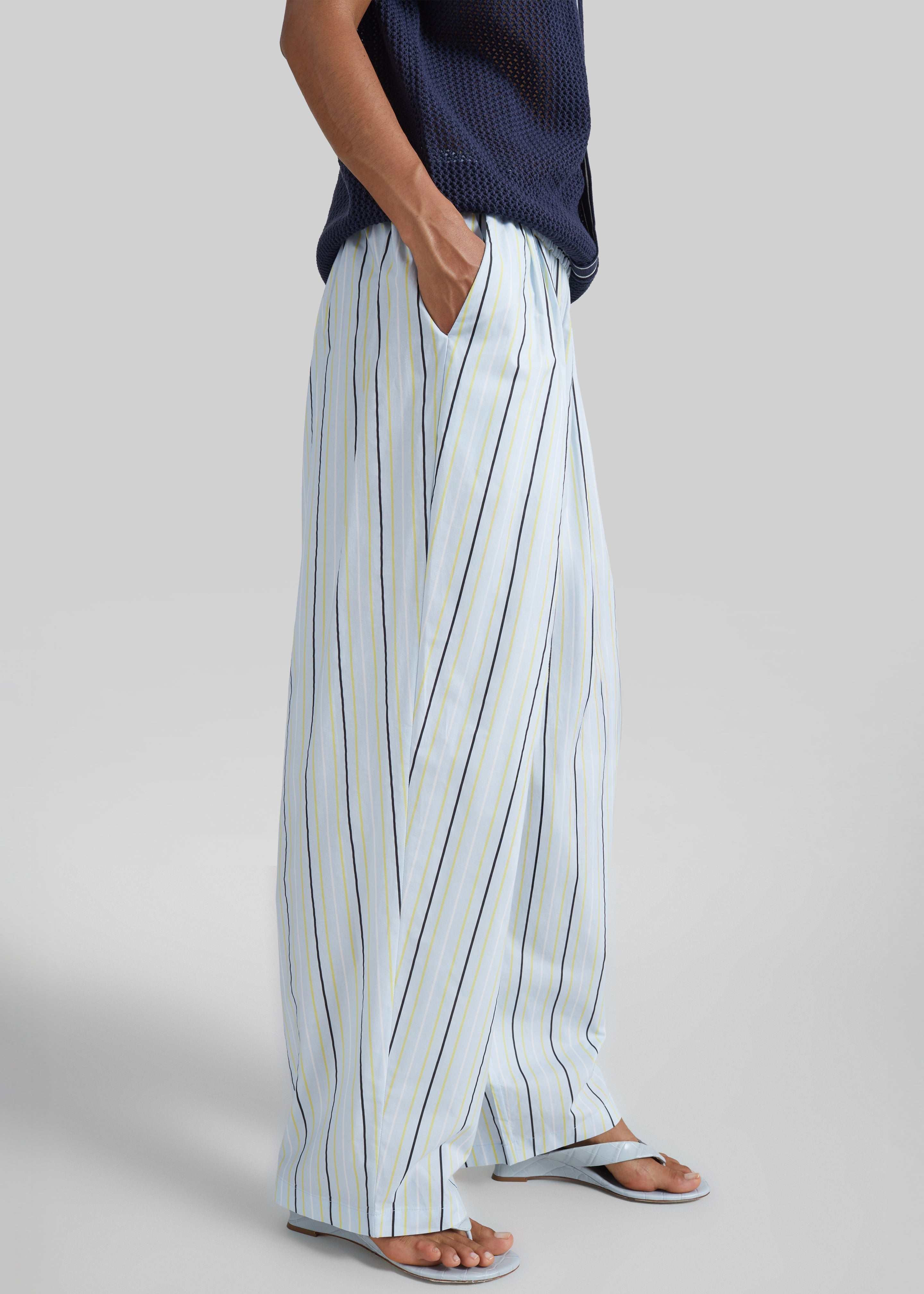 Otranto Cotton Barrel Leg Pants - Blue Multi Stripe