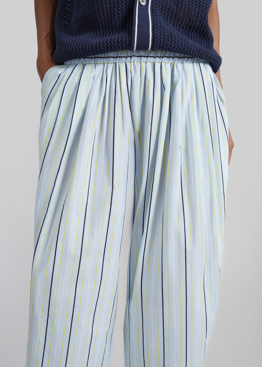 Otranto Cotton Barrel Leg Pants - Blue Multi Stripe