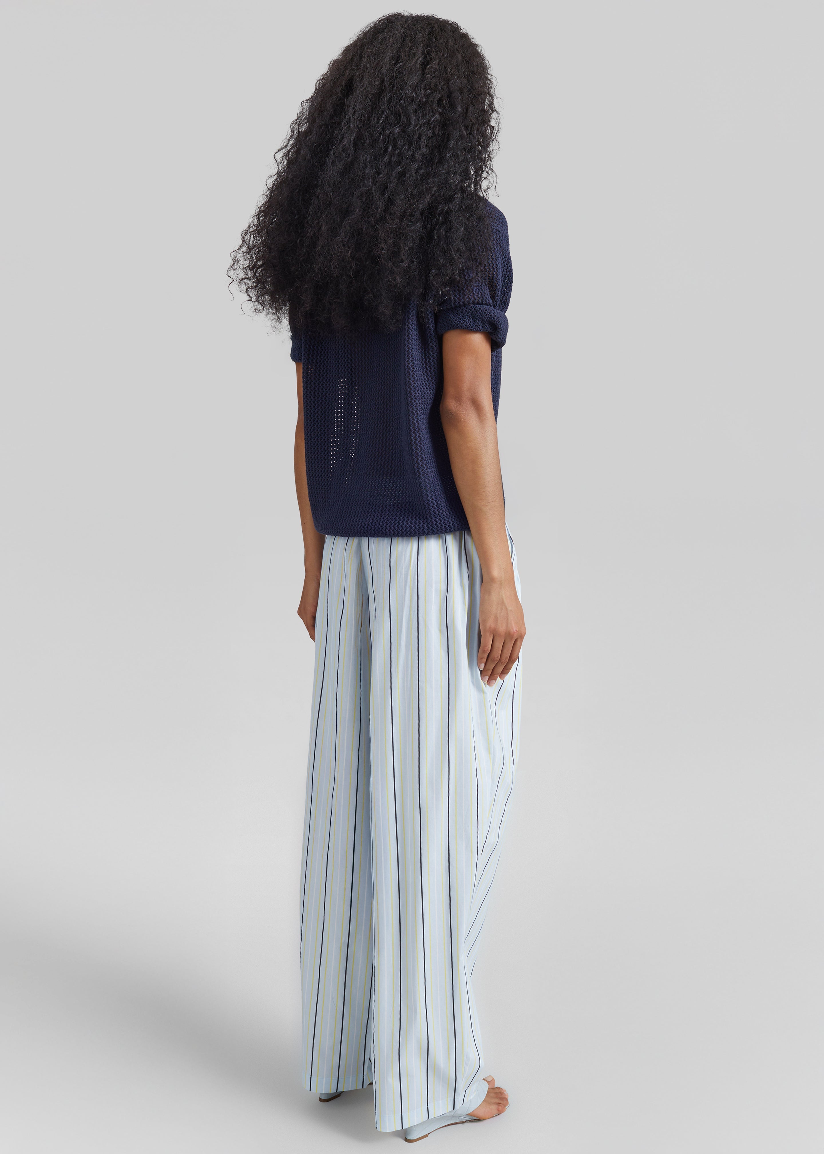 Otranto Cotton Barrel Leg Pants - Blue Multi Stripe
