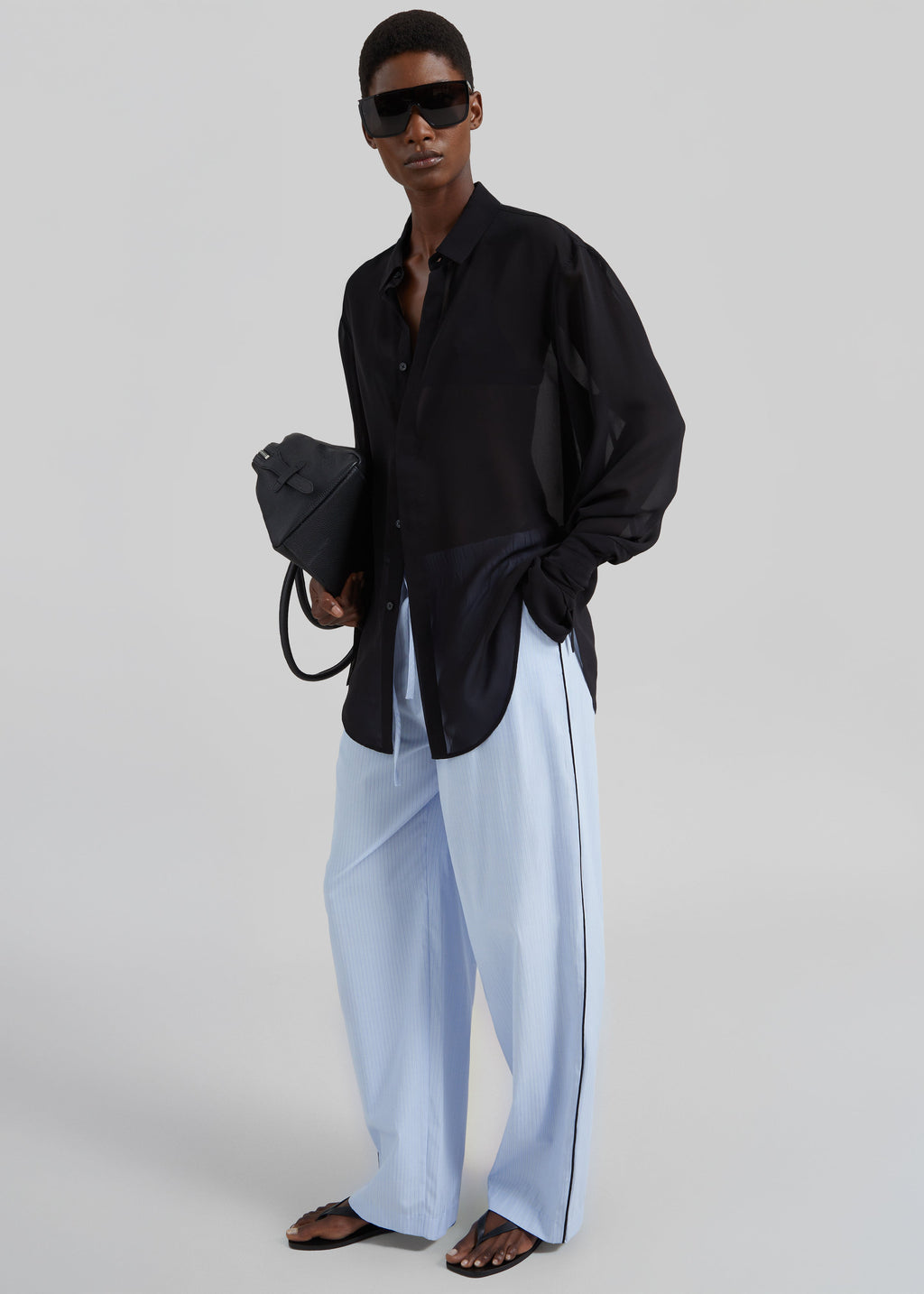 Porto Contrast Piped Pants - Blue/White Stripe