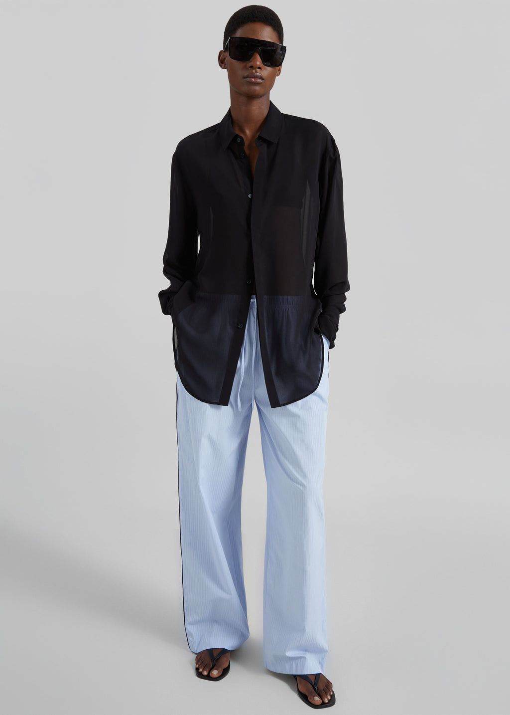 Porto Contrast Piped Pants - Blue/White Stripe