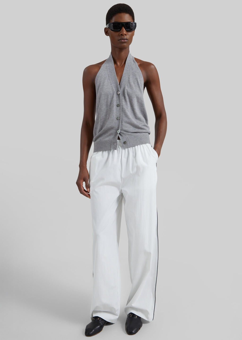 Porto Contrast Piped Pants - White/Black Stripe