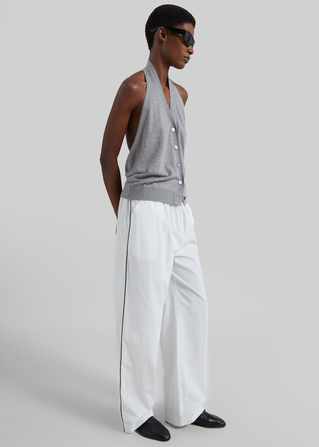 Porto Contrast Piped Pants - White/Black Stripe