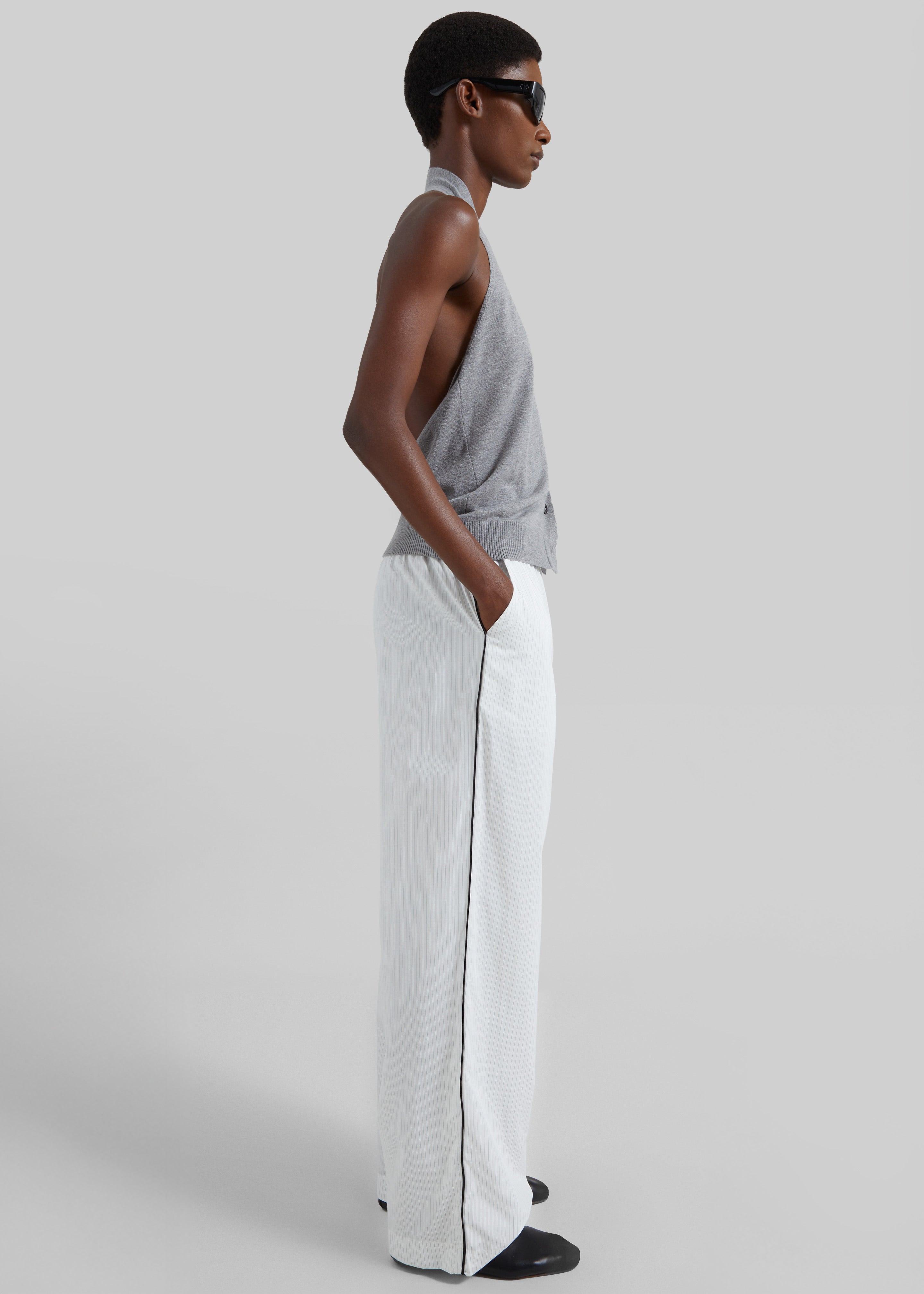 Porto Contrast Piped Pants - White/Black Stripe
