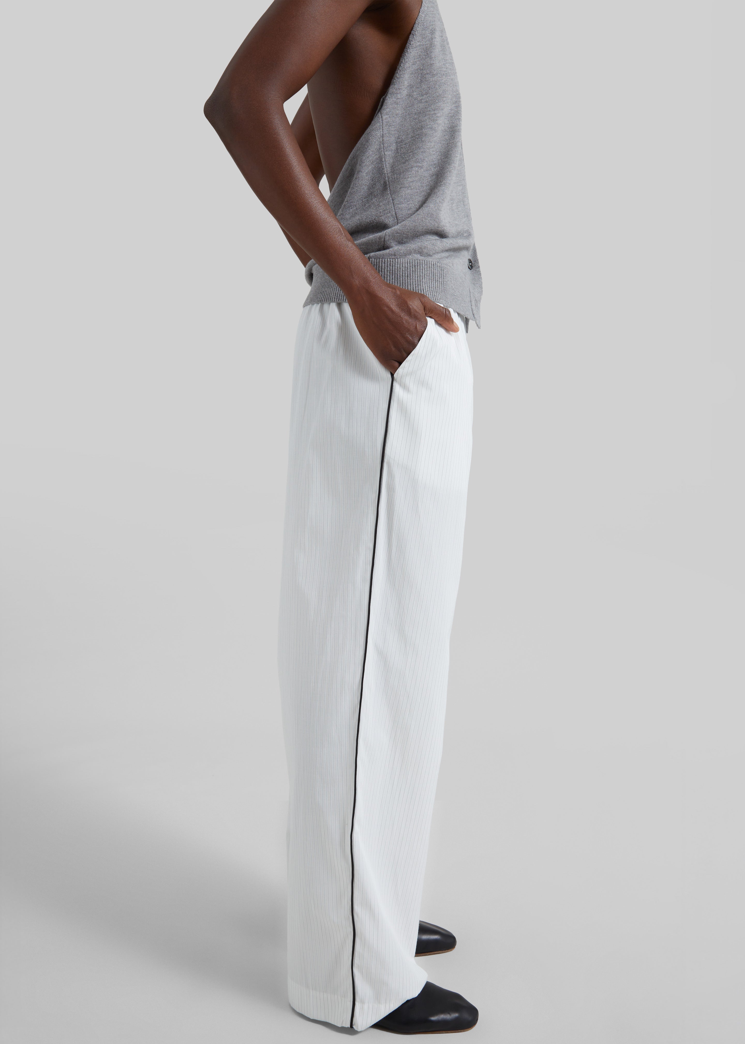 Porto Contrast Piped Pants - White/Black Stripe