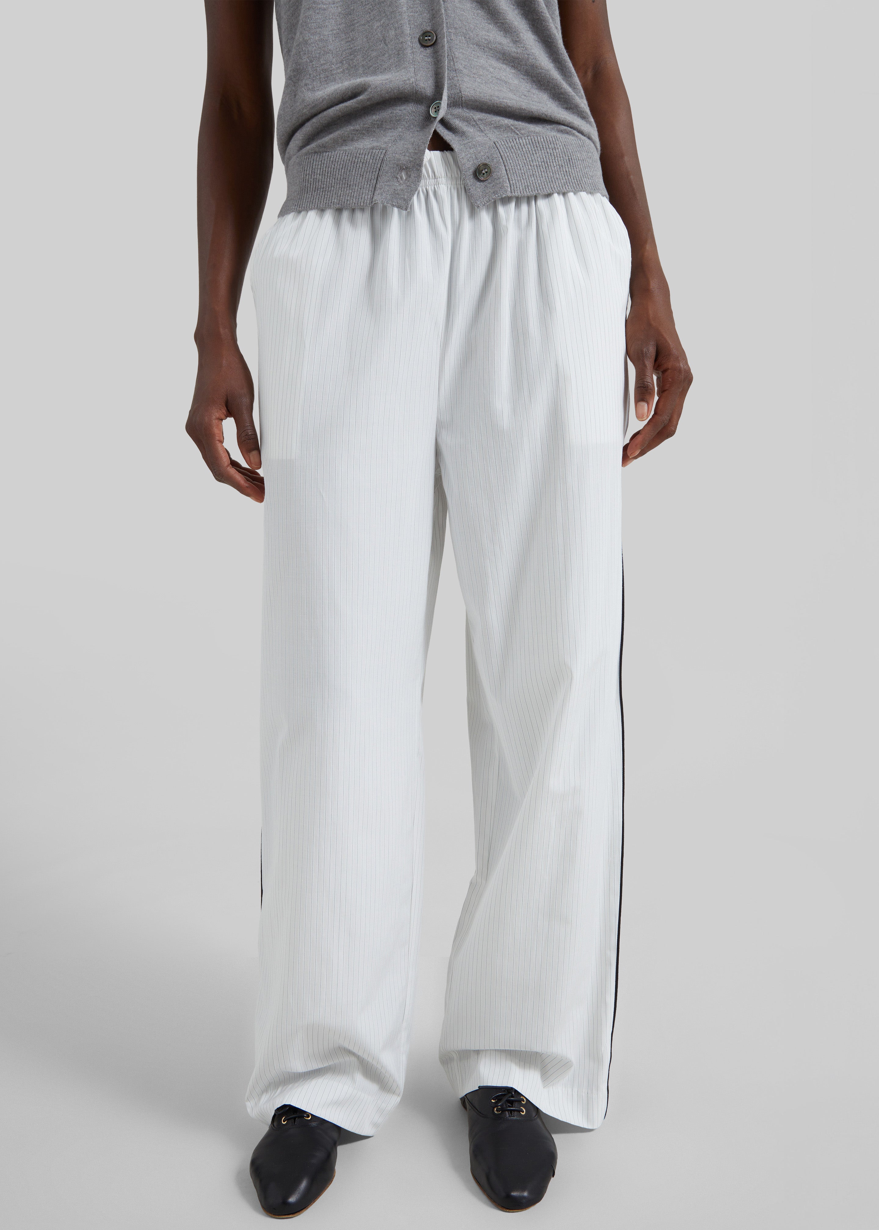 Porto Contrast Piped Pants - White/Black Stripe