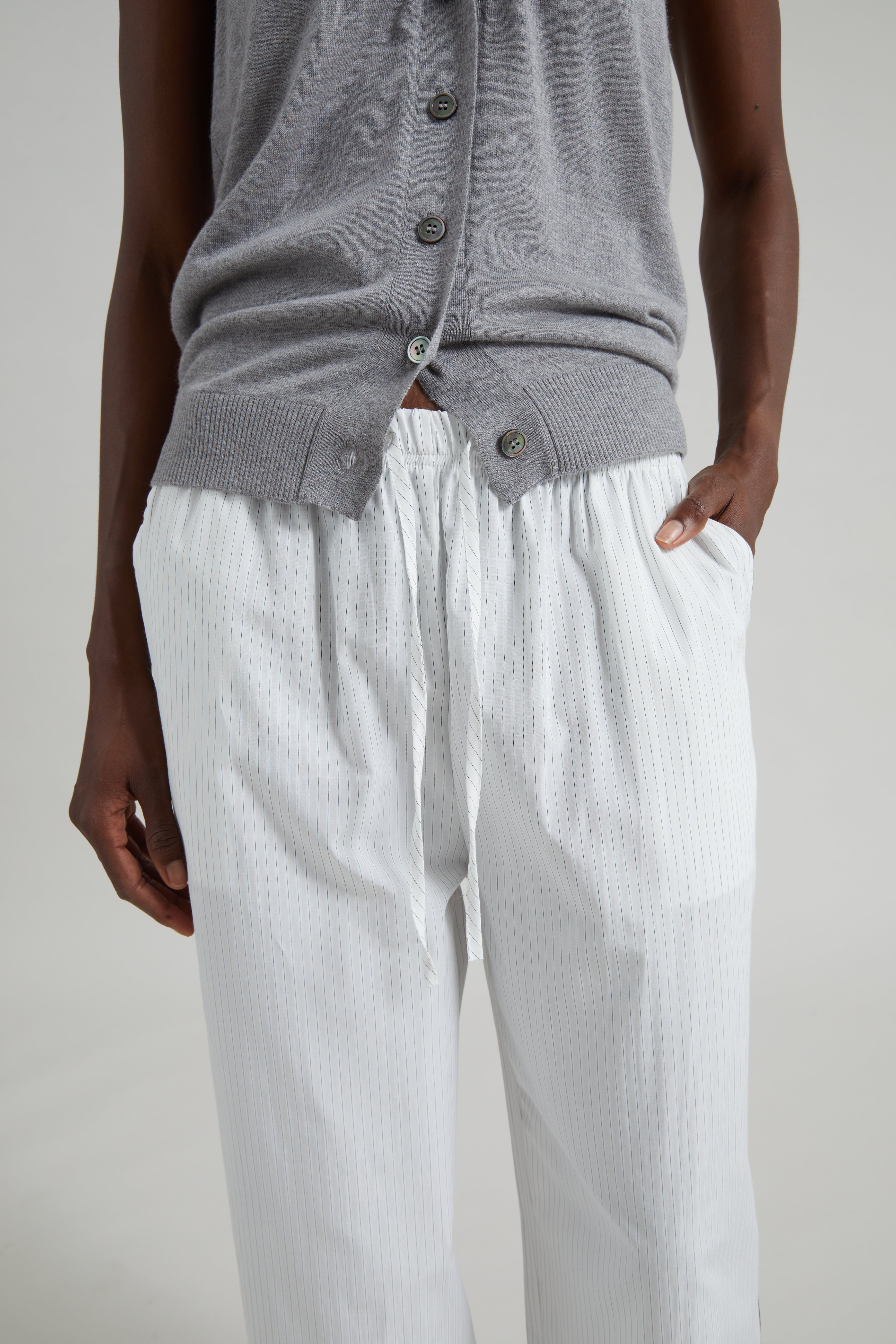 Porto Contrast Piped Pants - White/Black Stripe