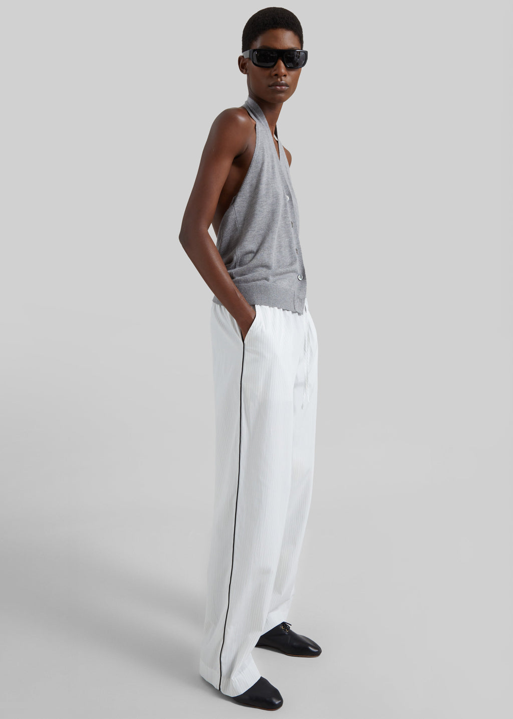 Porto Contrast Piped Pants - White/Black Stripe