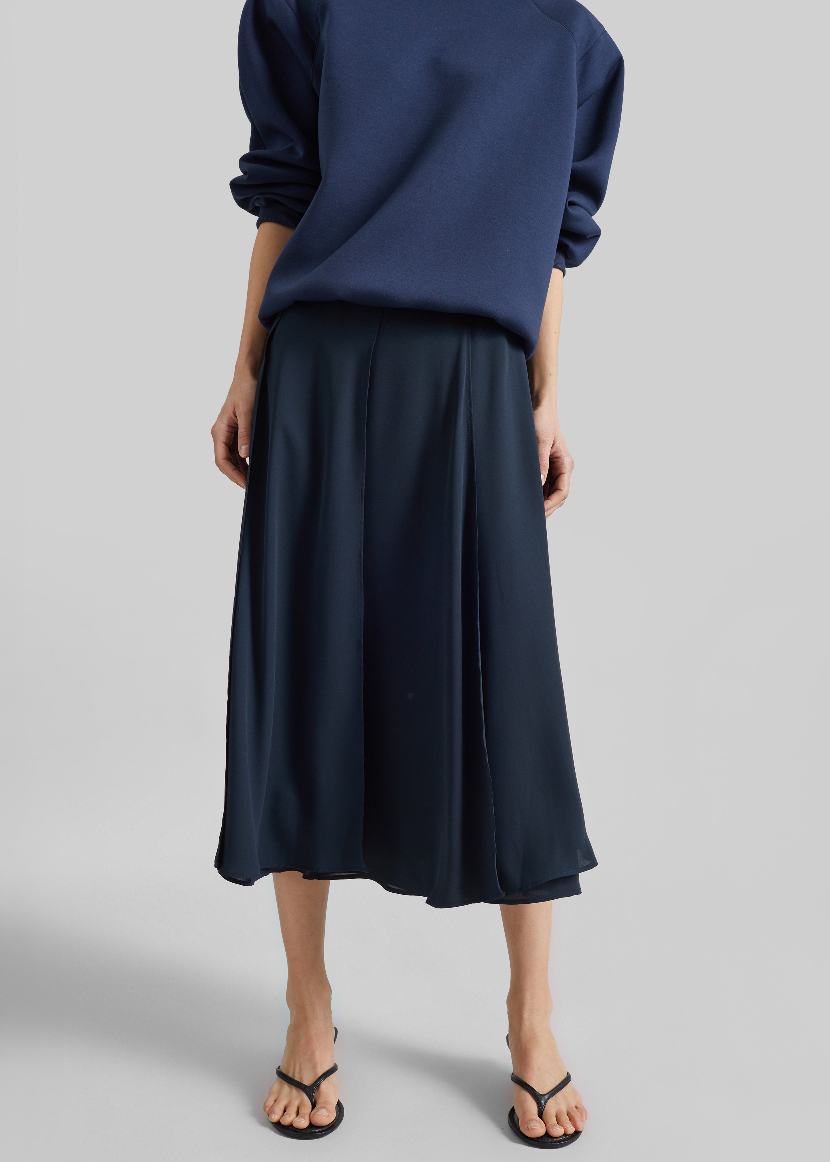 Provence Fluid A-Line Midi Skirt - Navy