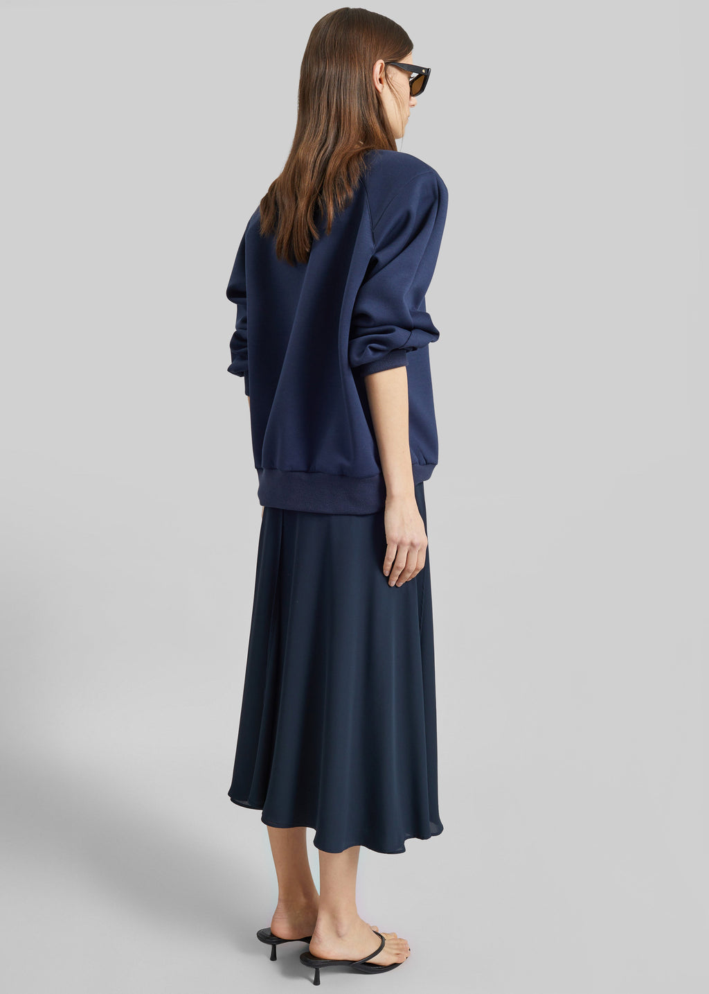 Provence Fluid A-Line Midi Skirt - Navy