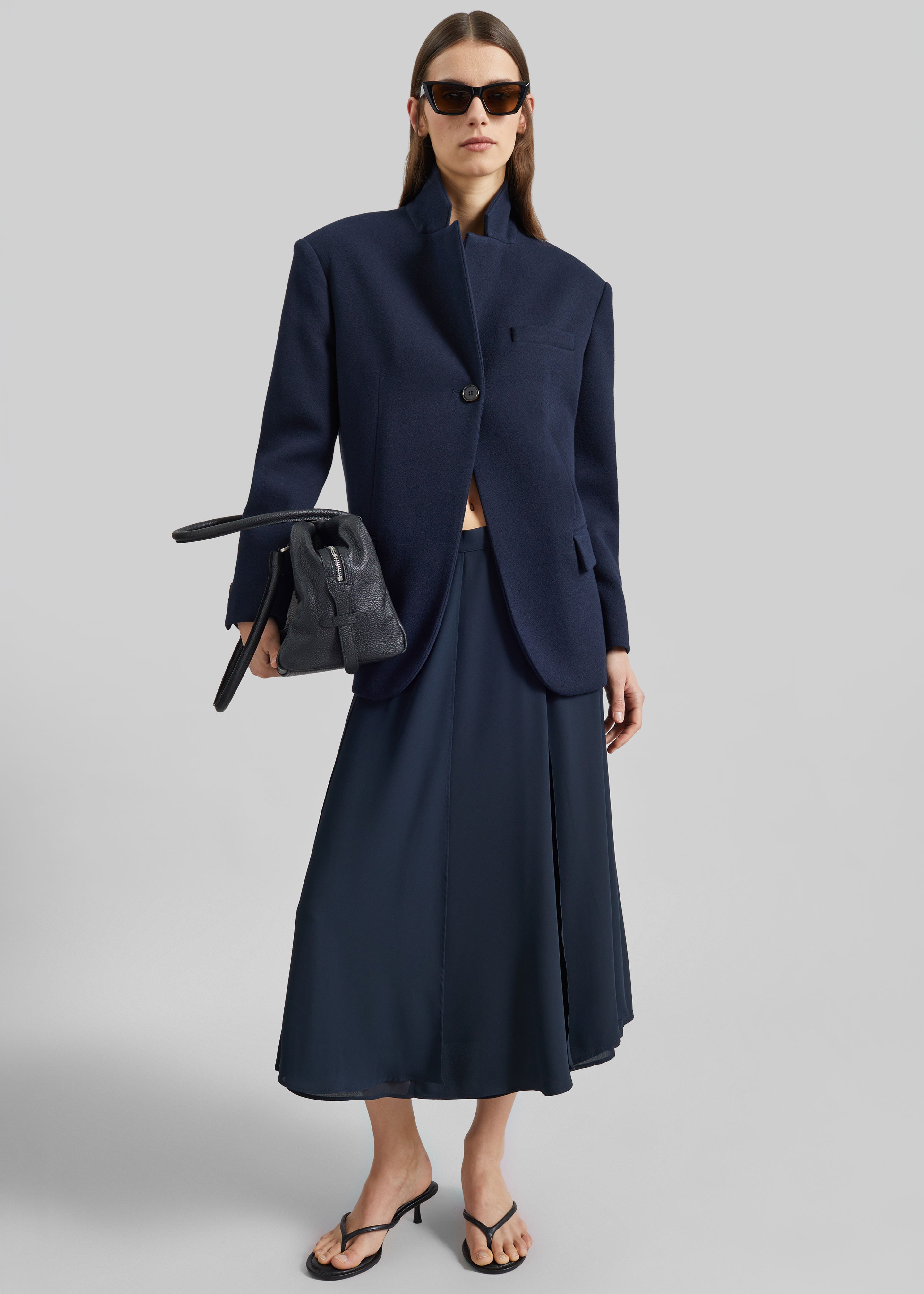 Provence Fluid A-Line Midi Skirt - Navy