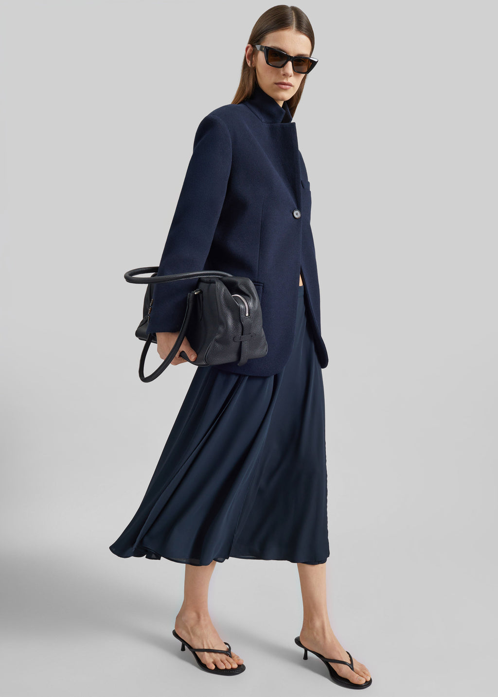 Provence Fluid A-Line Midi Skirt - Navy