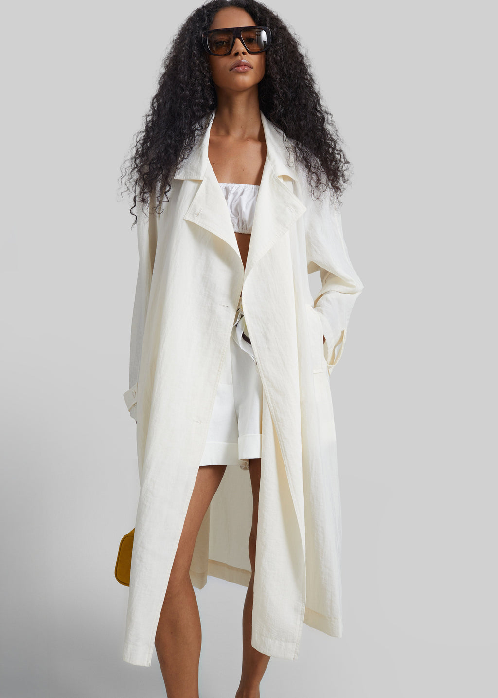 Rosora Sheer Fluid Trench Coat - Cream