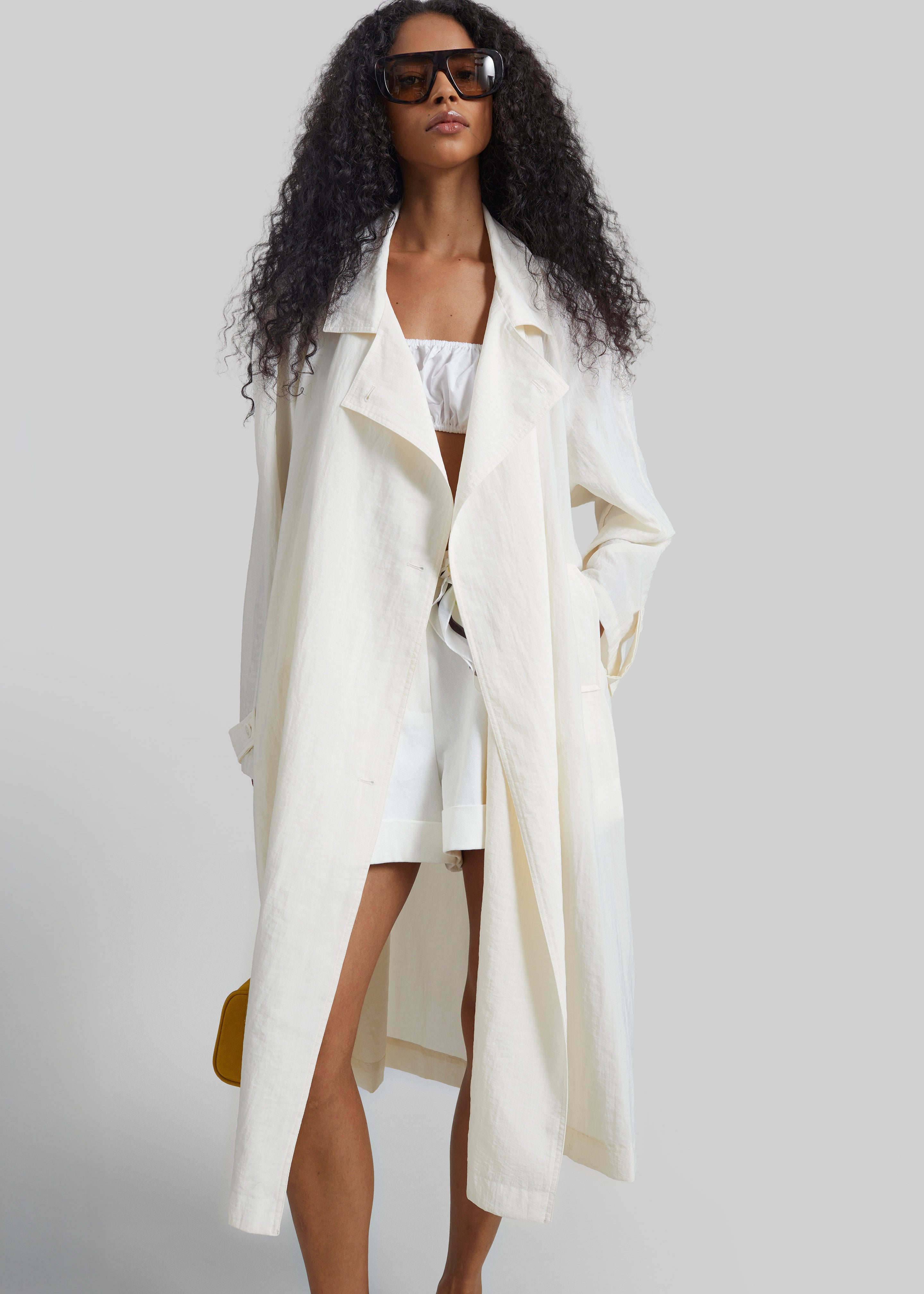 Rosora Sheer Fluid Trench Coat - Cream