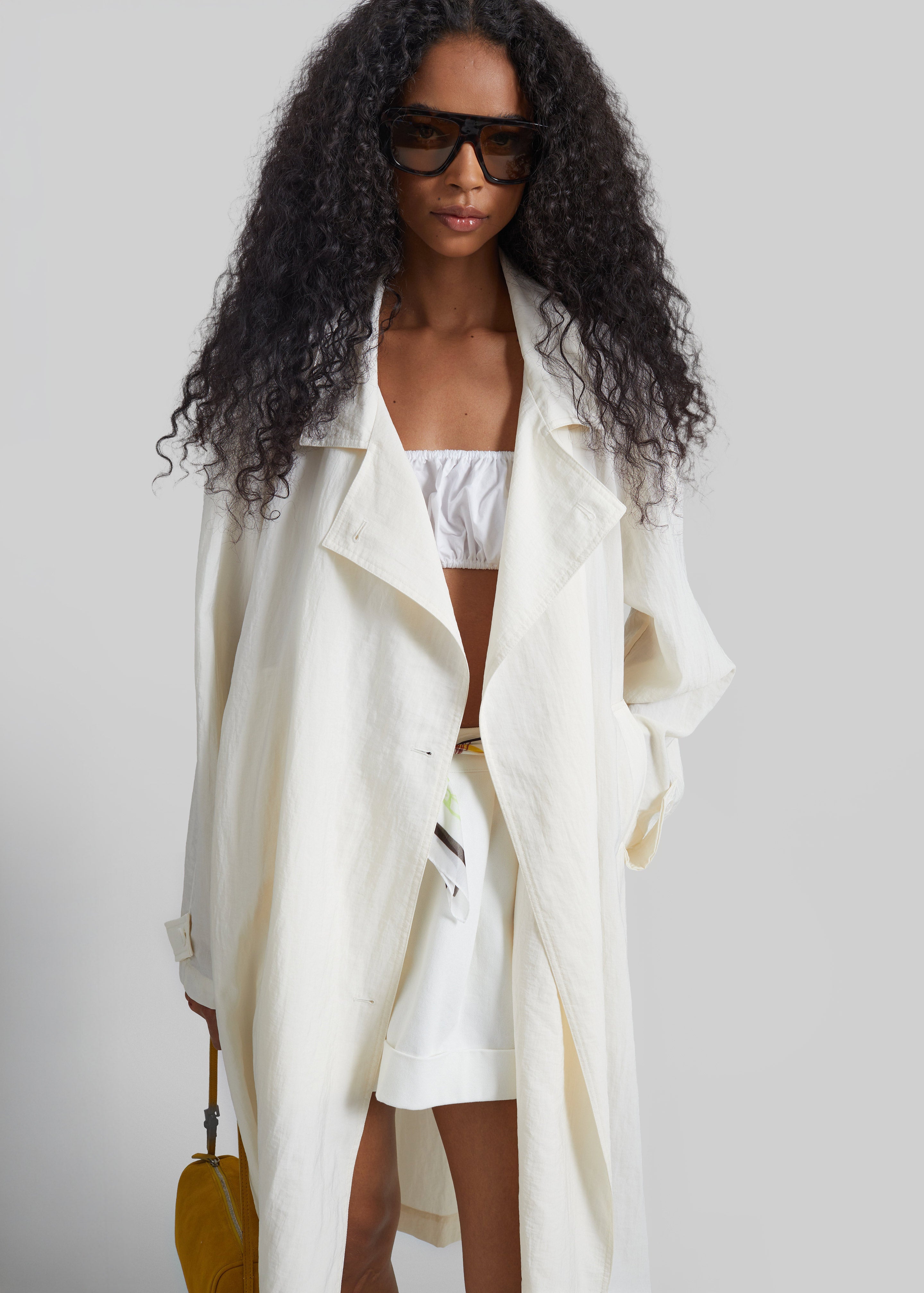 Rosora Sheer Fluid Trench Coat - Cream