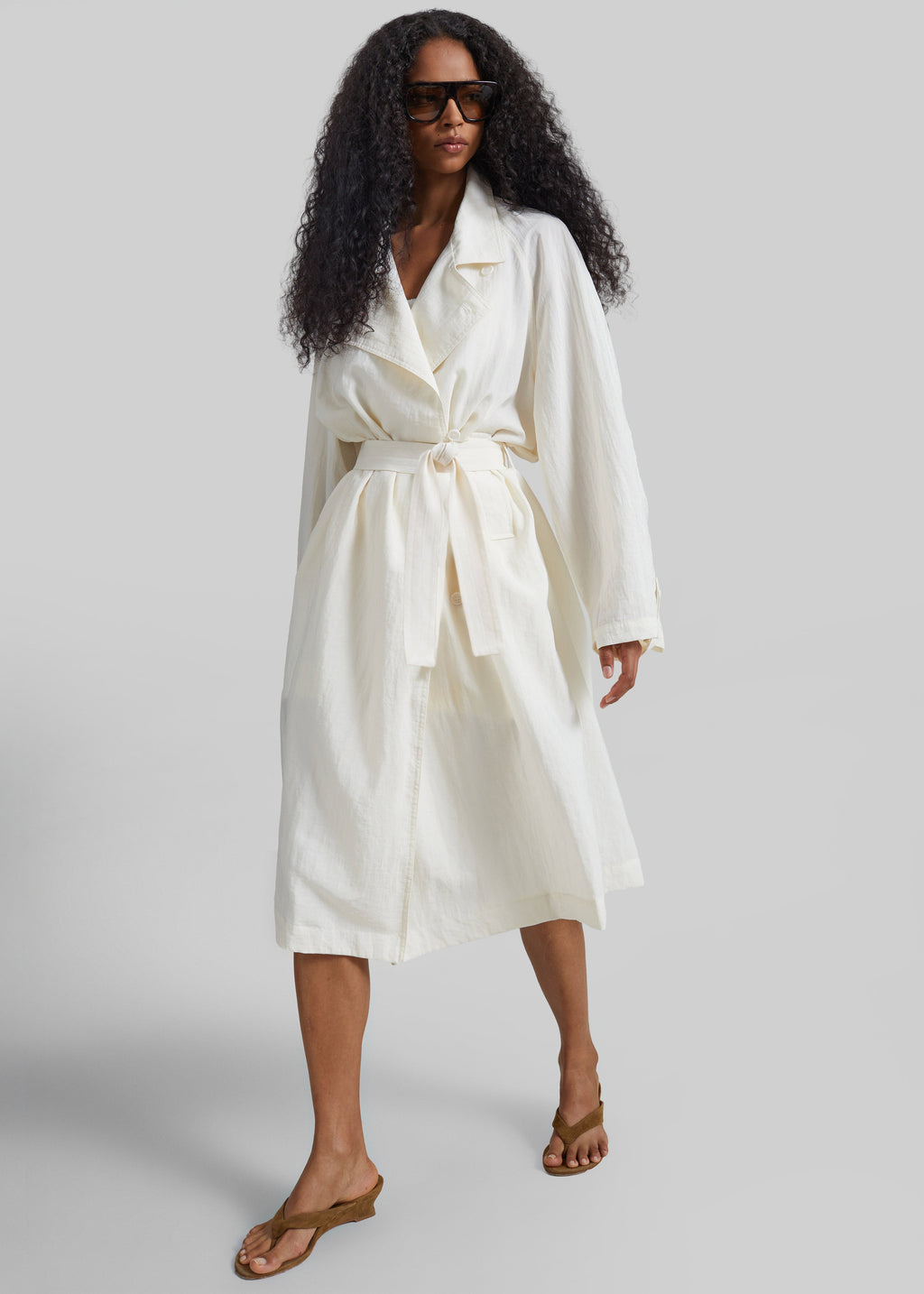 Rosora Sheer Fluid Trench Coat - Cream