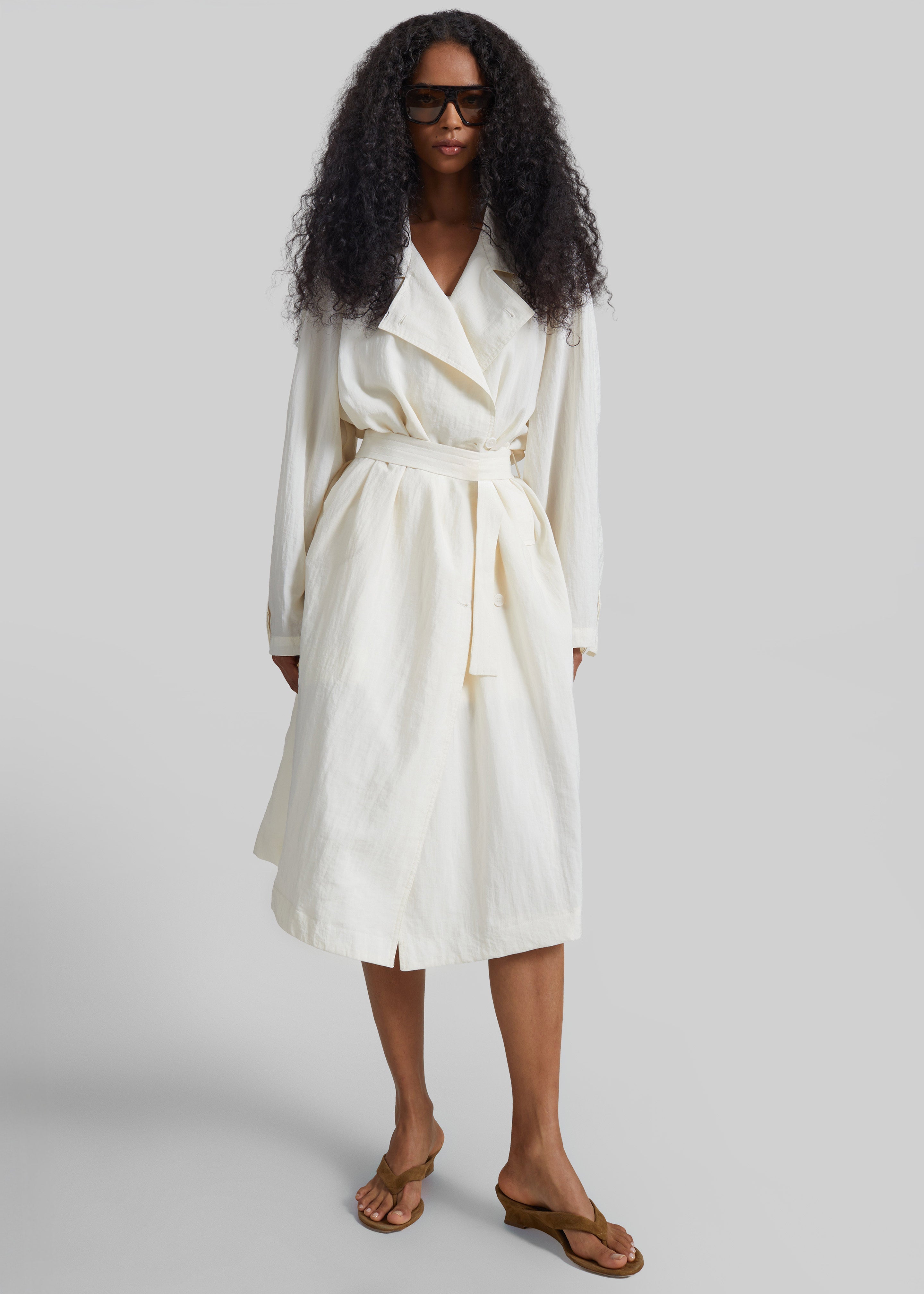 Rosora Sheer Fluid Trench Coat - Cream