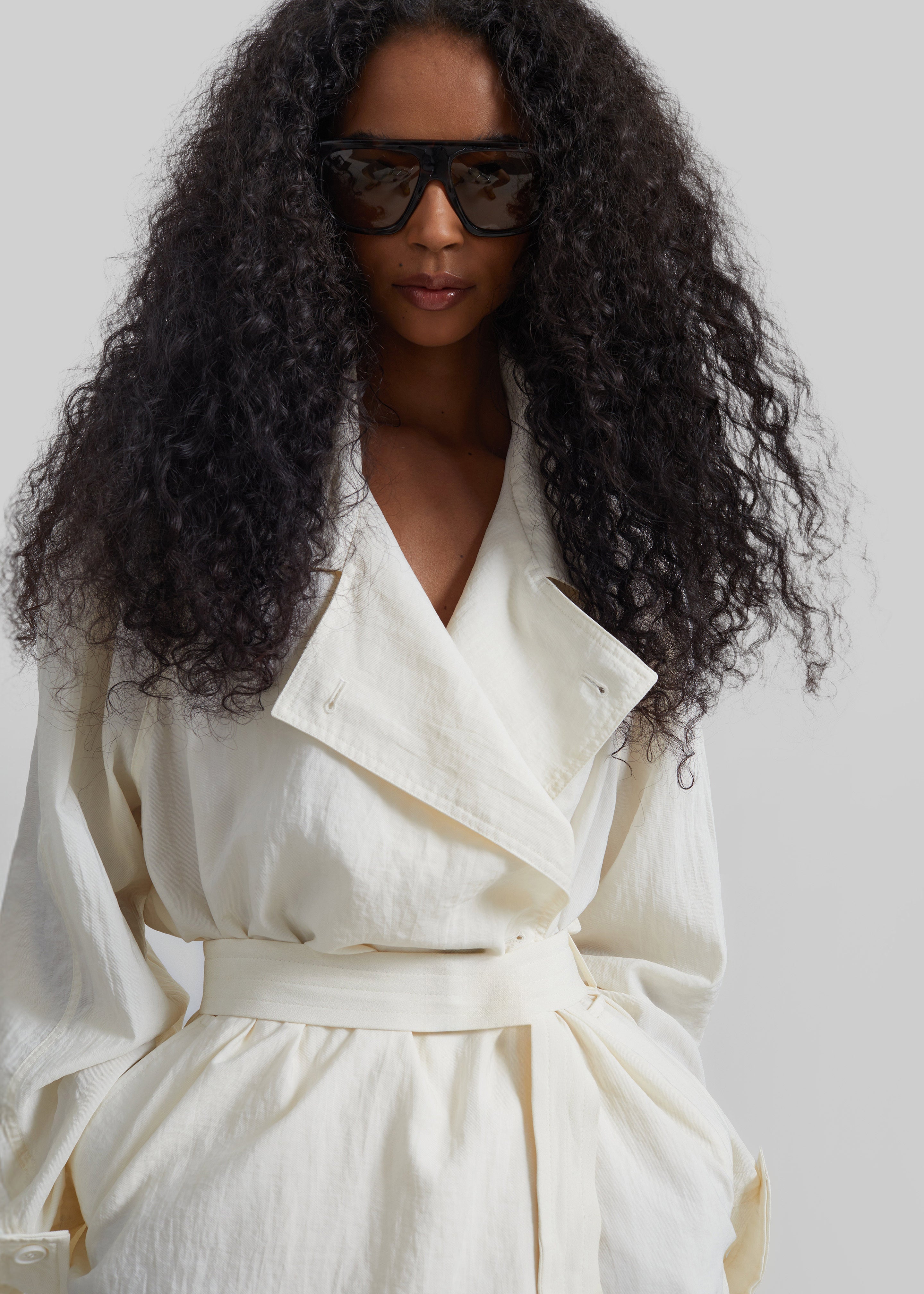 Rosora Sheer Fluid Trench Coat - Cream