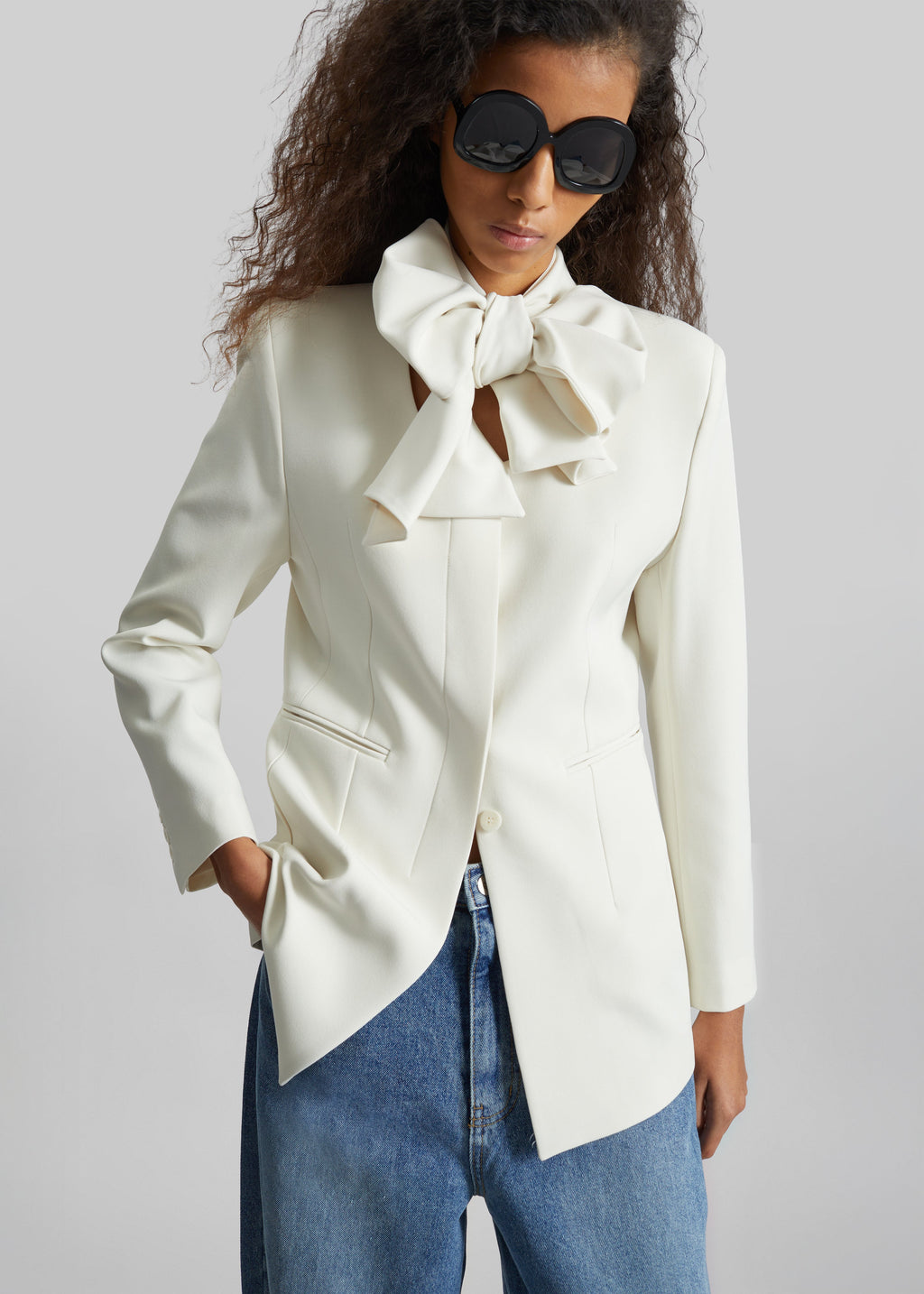 Seika Scarf Blazer - Ivory