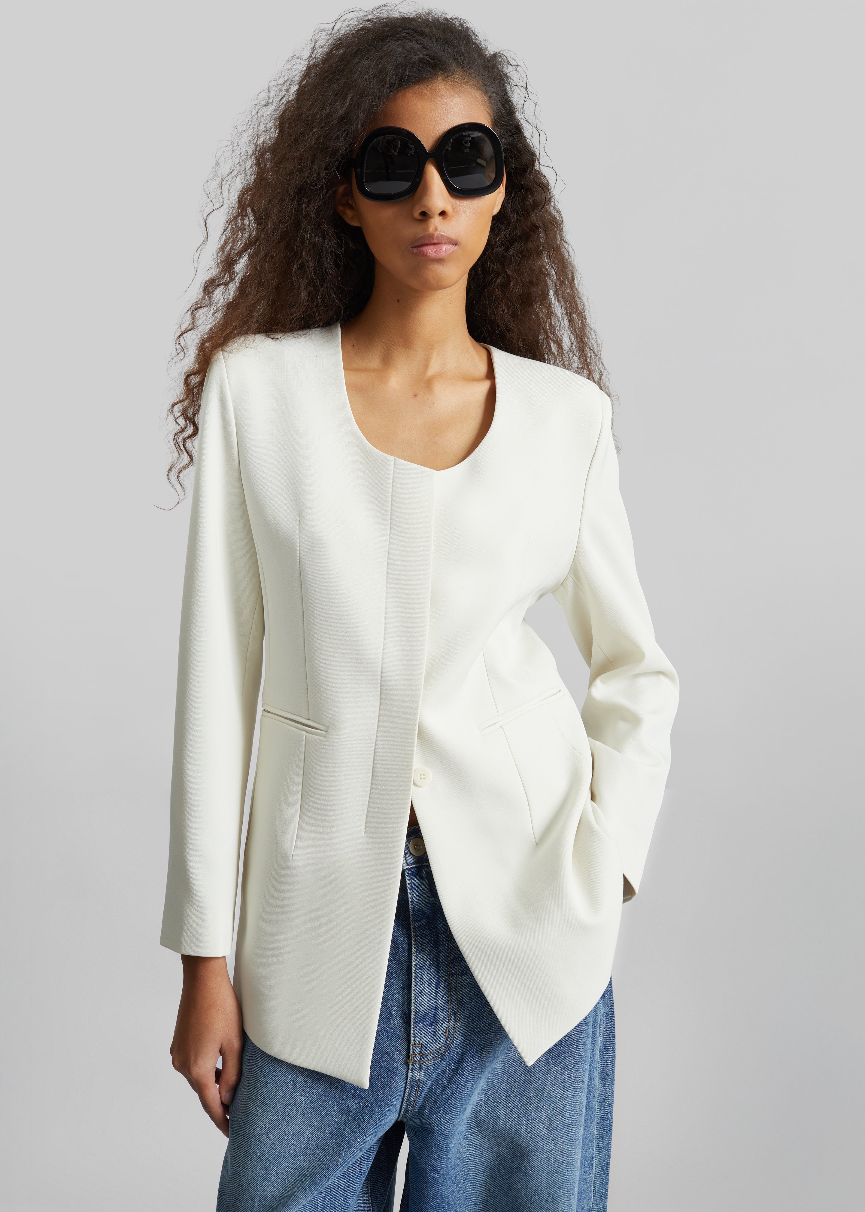 Seika Scarf Blazer - Ivory