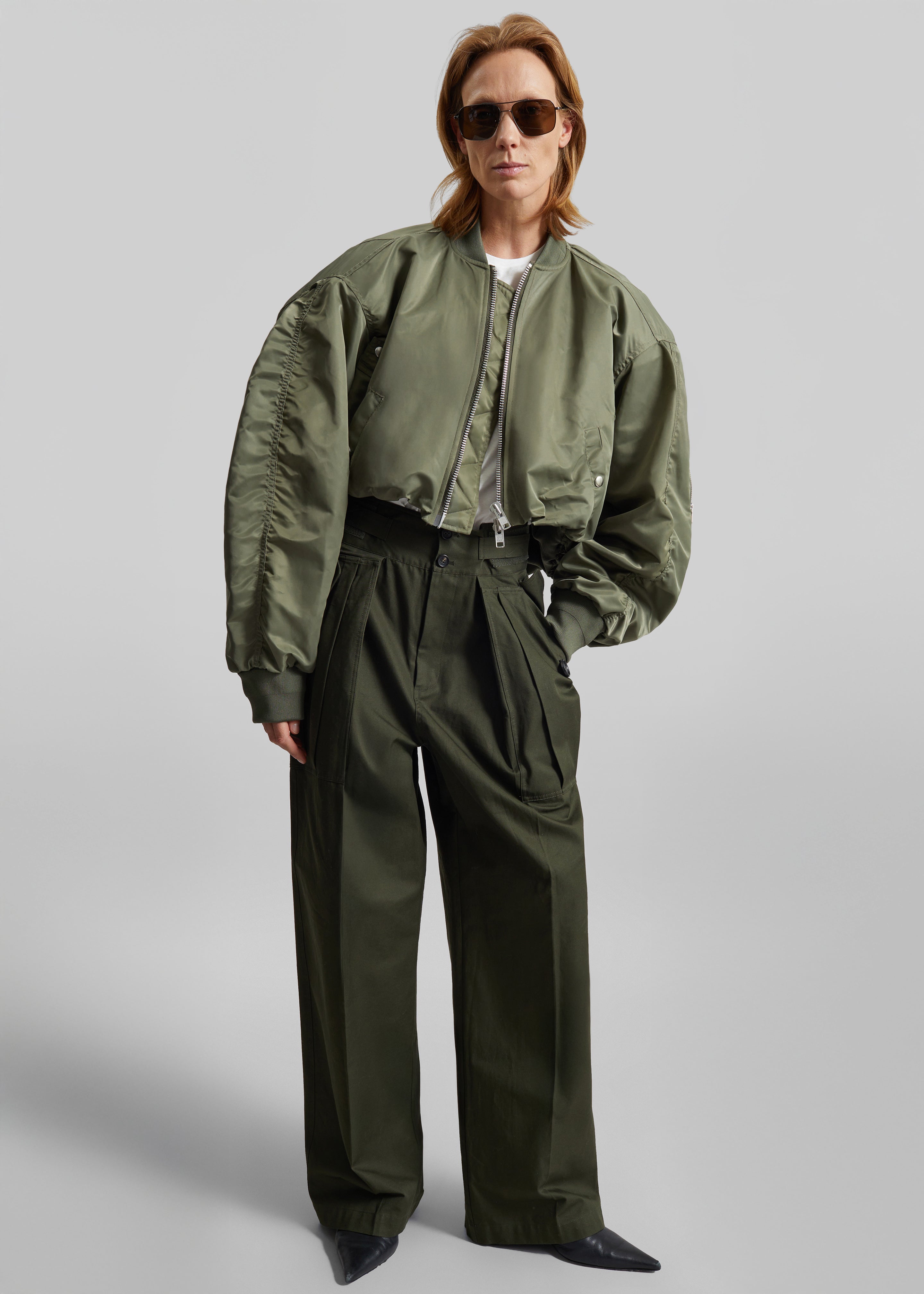 Skagen Cropped Trapeze Bomber Jacket - Olive