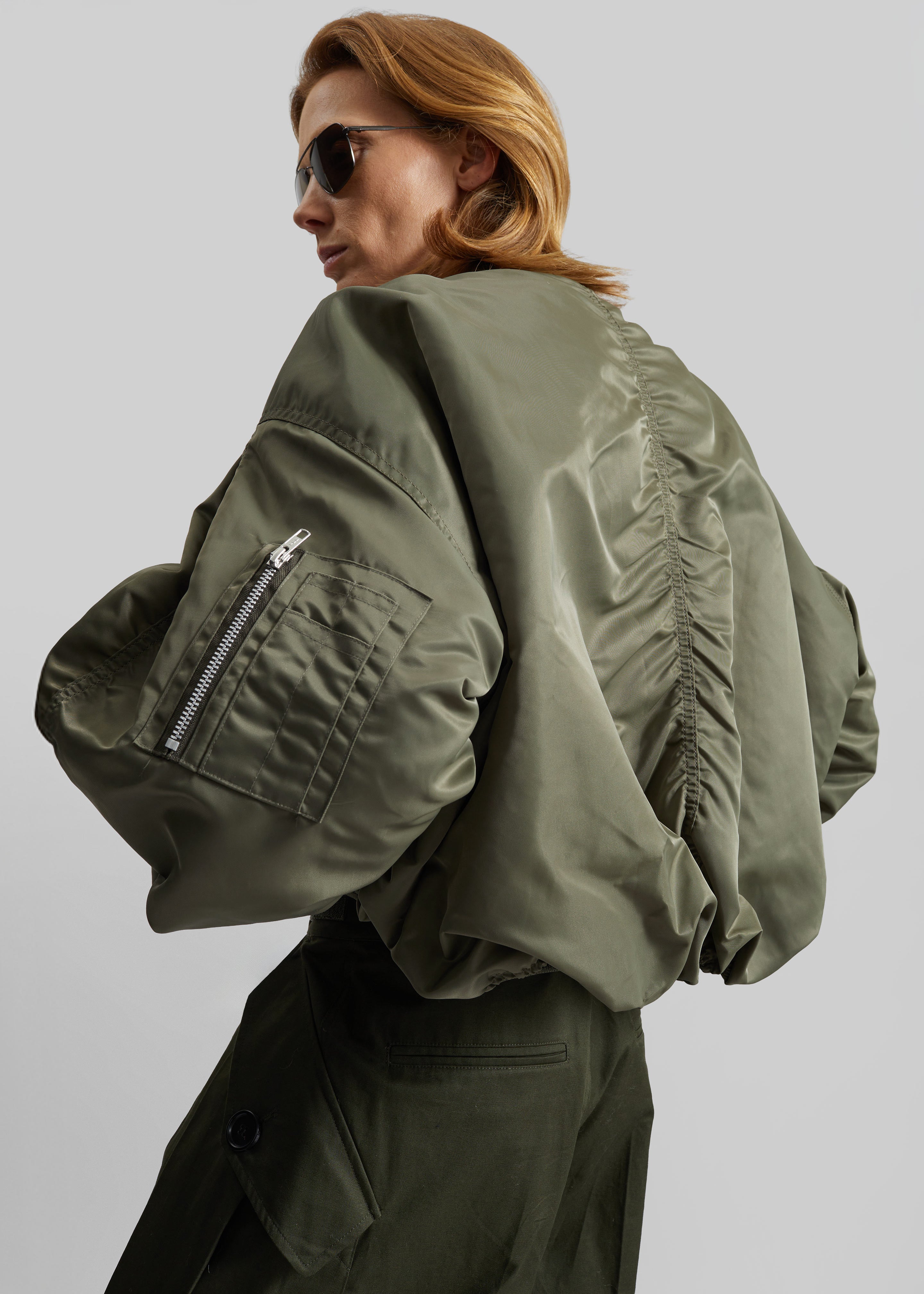 Skagen Cropped Trapeze Bomber Jacket - Olive