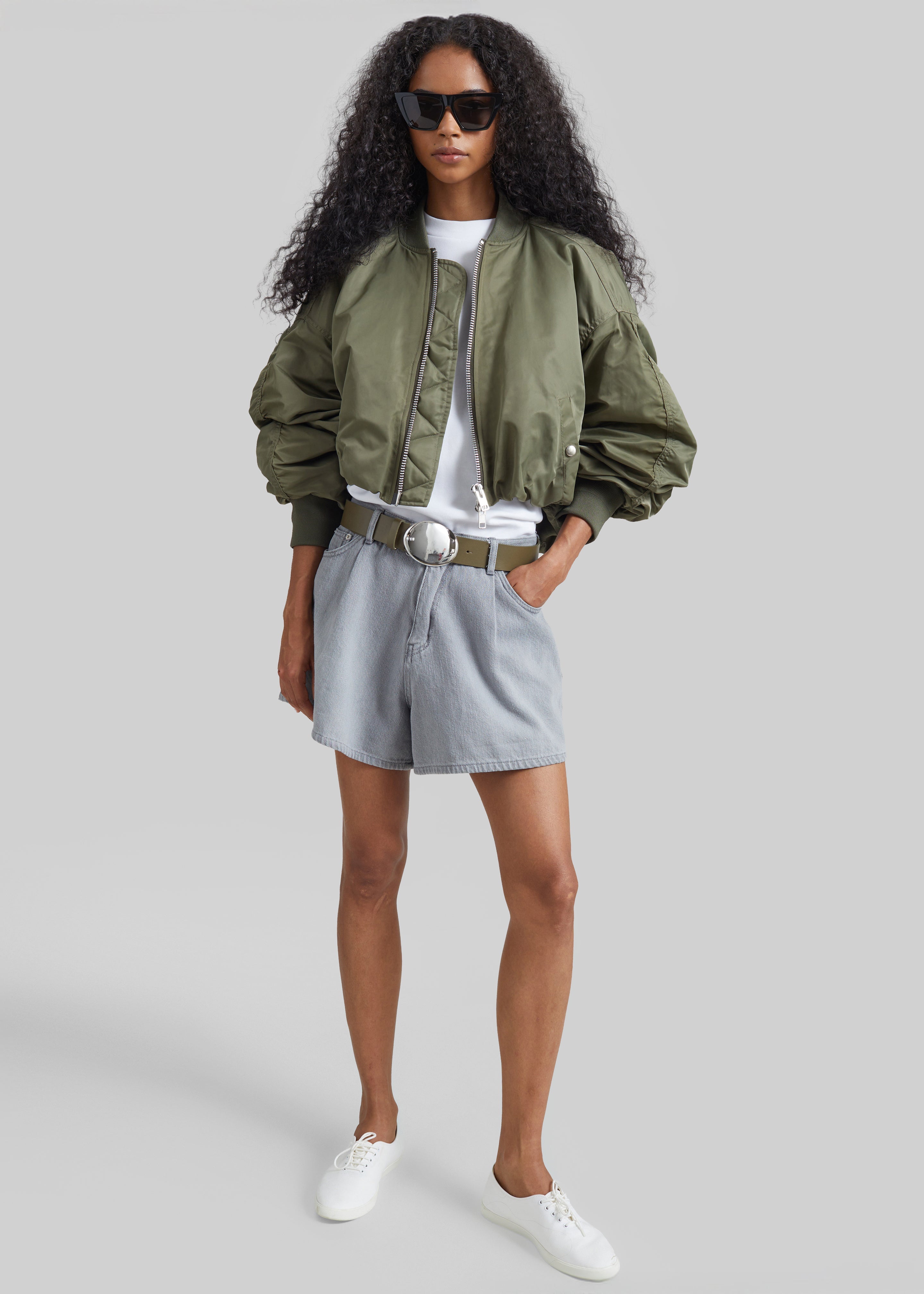 Skagen Cropped Trapeze Bomber Jacket - Olive