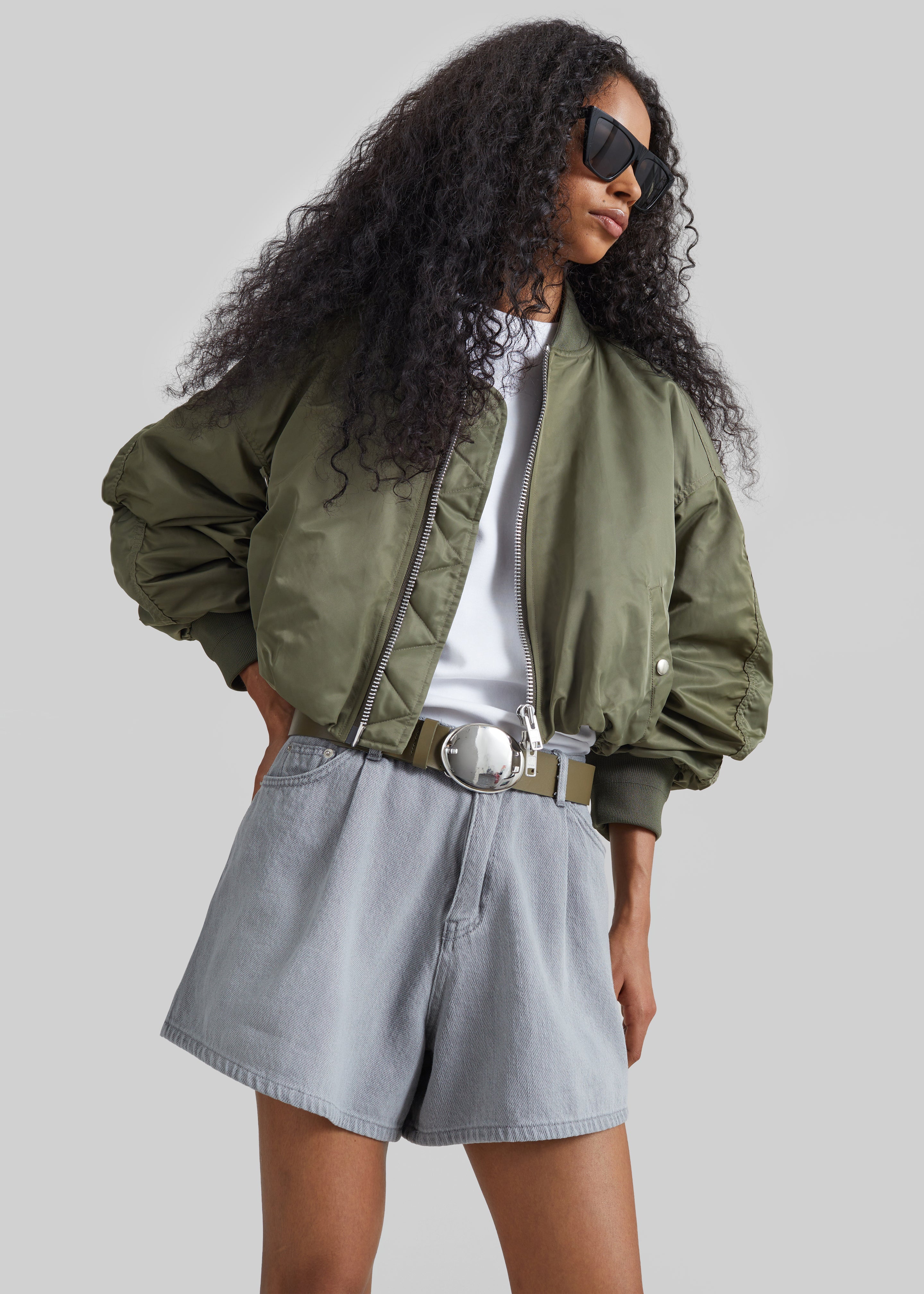 Skagen Cropped Trapeze Bomber Jacket - Olive