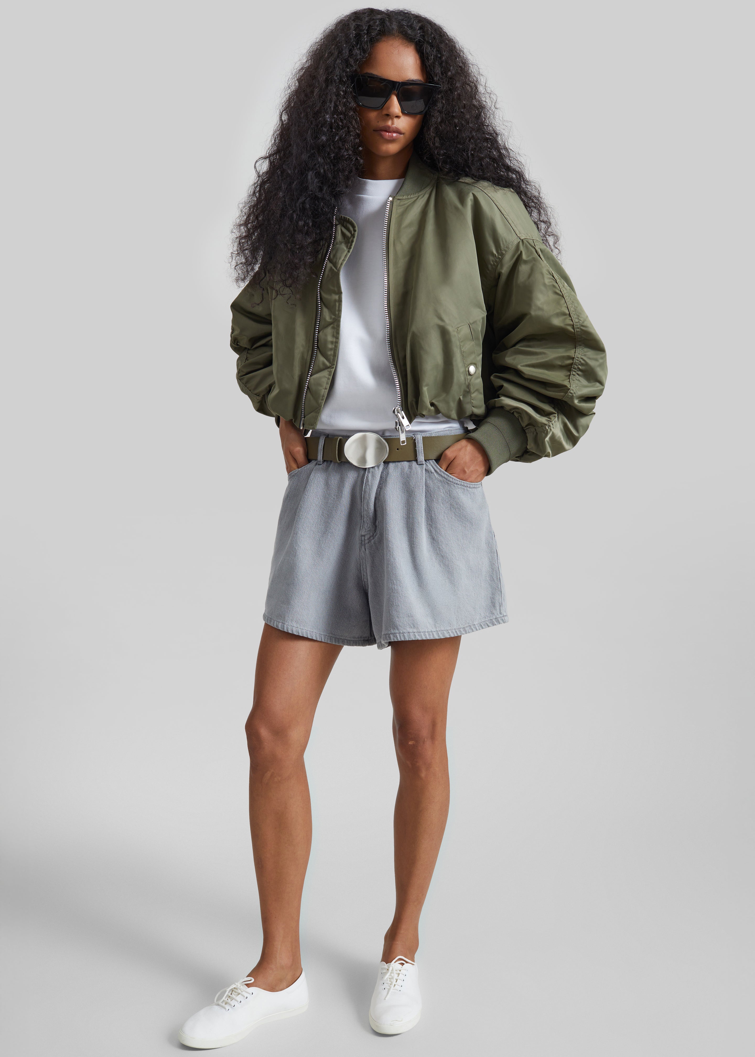 Skagen Cropped Trapeze Bomber Jacket - Olive