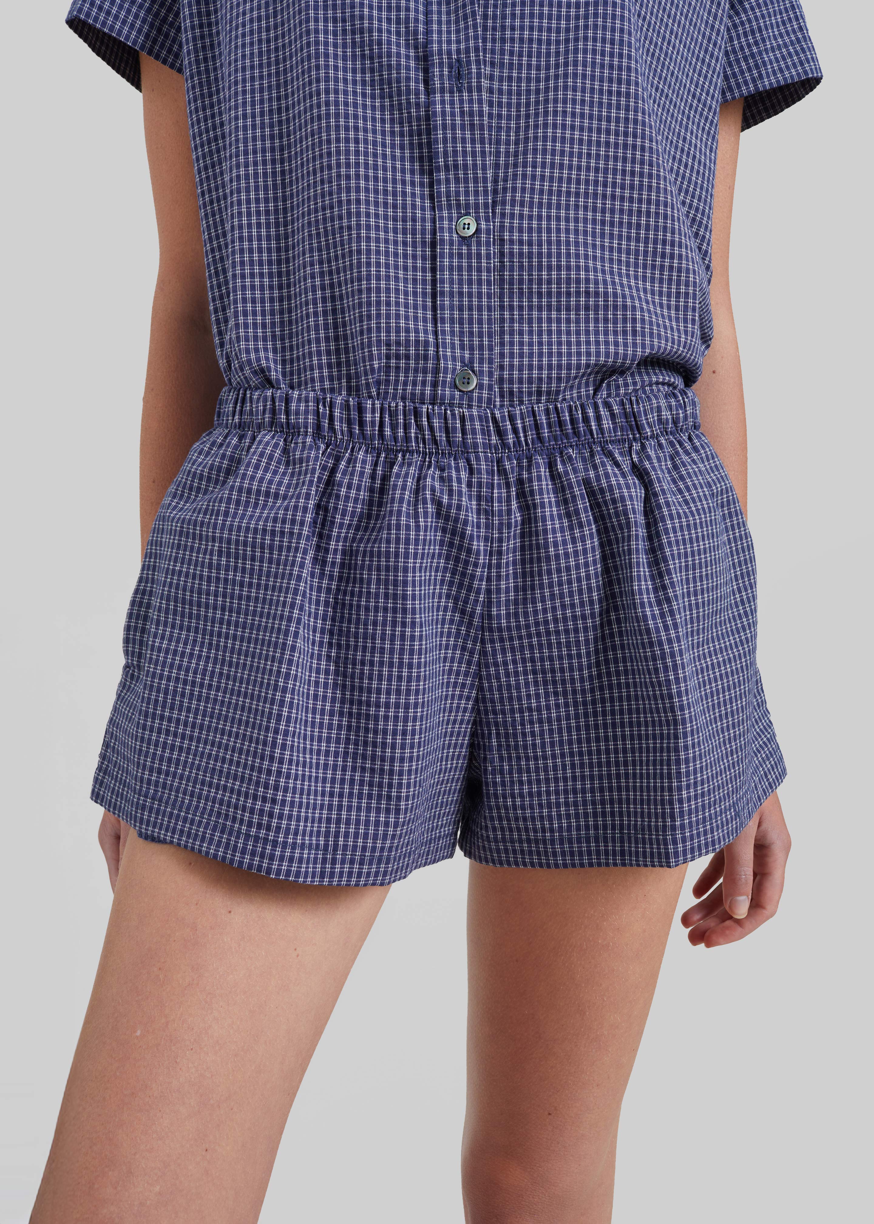 Solaro Mini Shorts - Navy Plaid