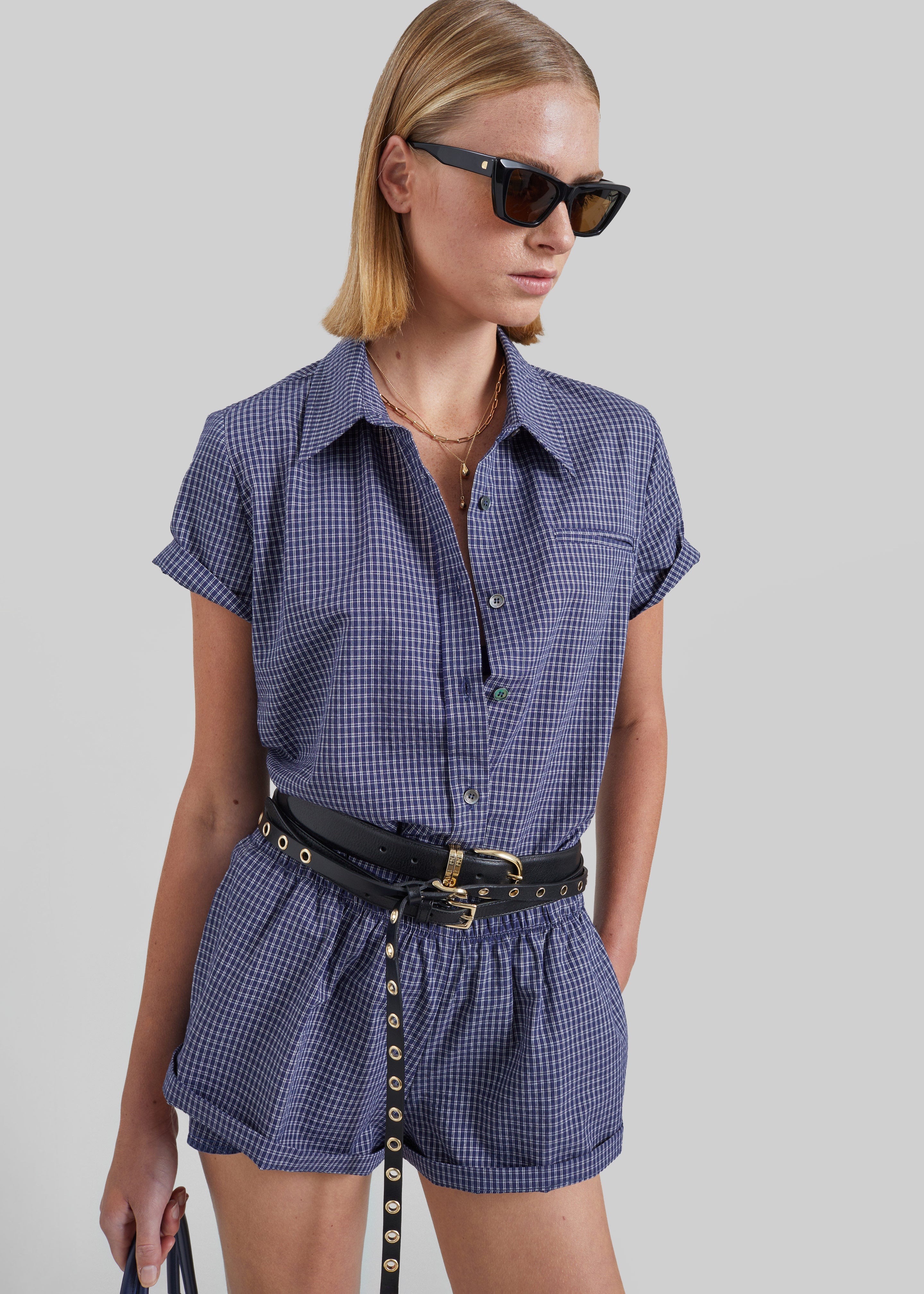 Solaro Mini Shorts - Navy Plaid