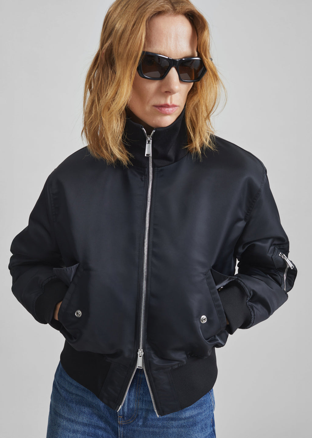 Storm Cropped Bomber Jacket - Black